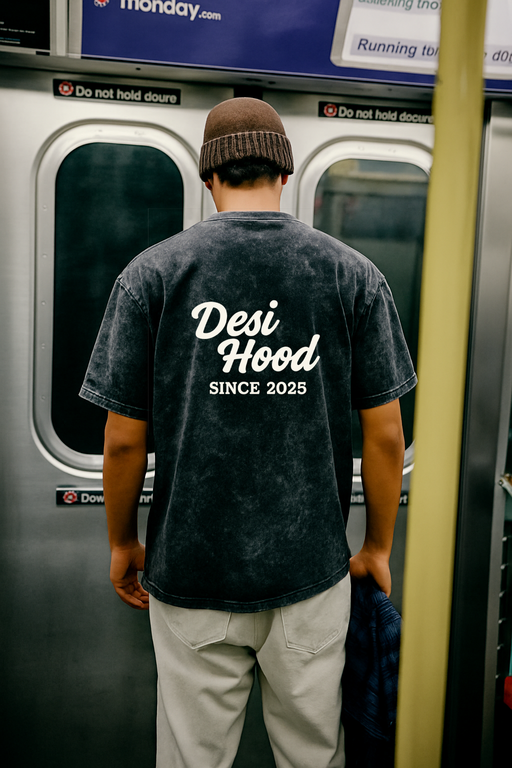 DESI HOOD SOLID UNISEX ACID WASH 240 GSM HEAVY FABRIC HALF SLEEVE OVERSIZE PRINTEDTSHIRT