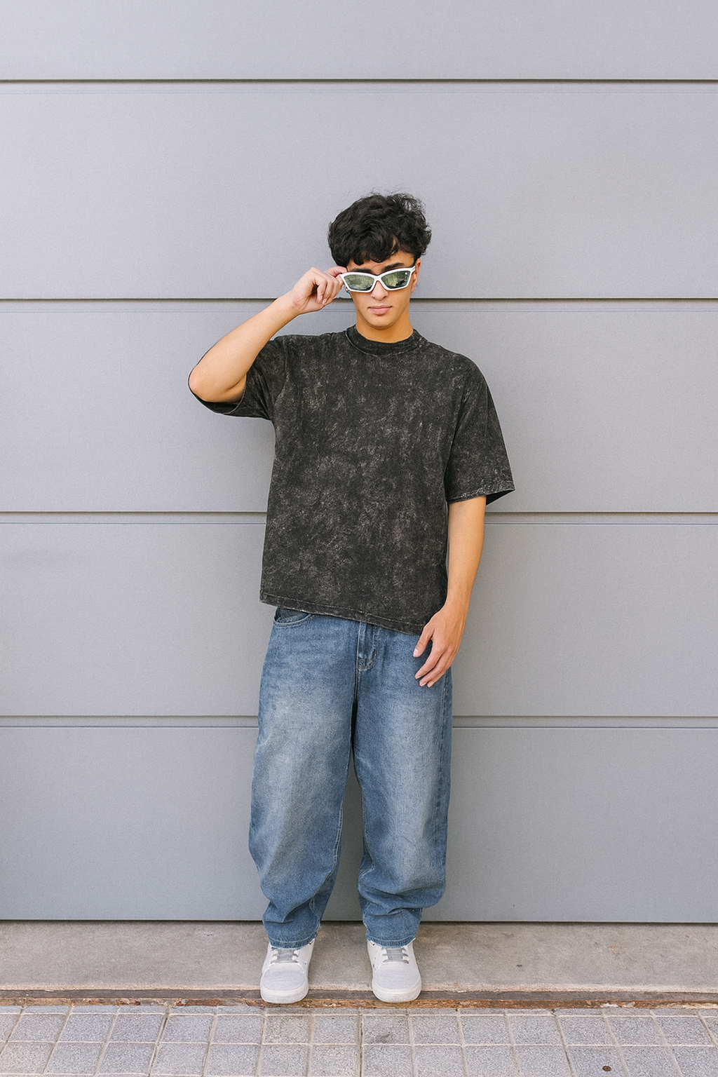 DESI HOOD SOLID UNISEX ACID WASH 240 GSM HEAVY FABRIC HALF SLEEVE OVERSIZE PRINTEDTSHIRT