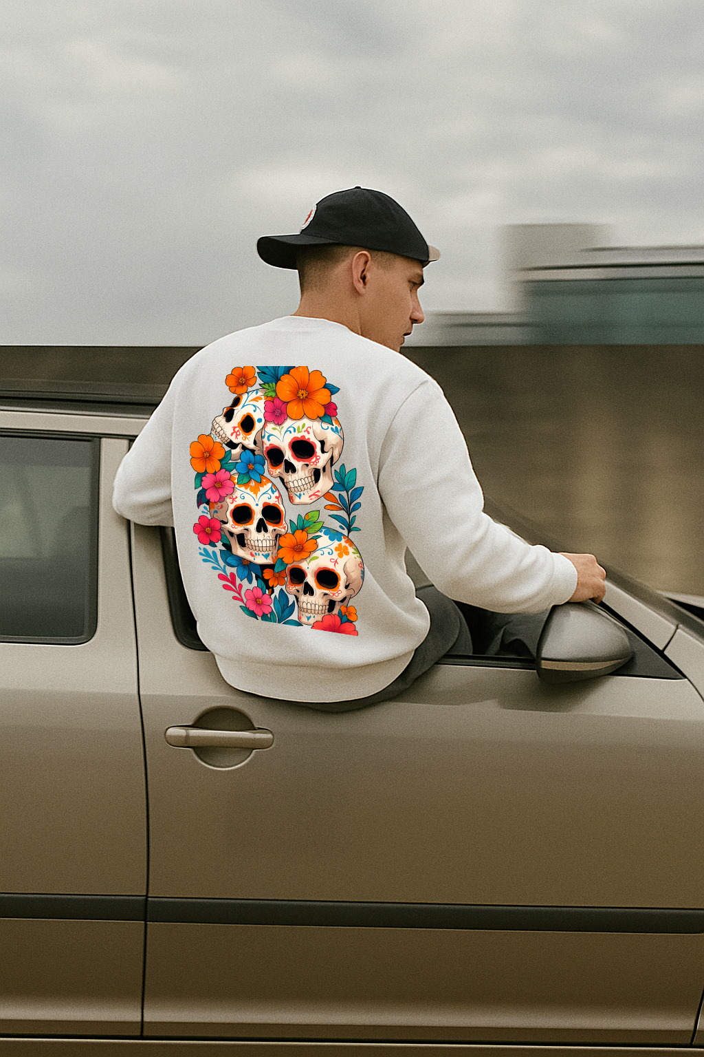 DESI HOOD Skull flower Printed UNISEX 350 GSM HEAVY FABRIC SWEATSHIRT