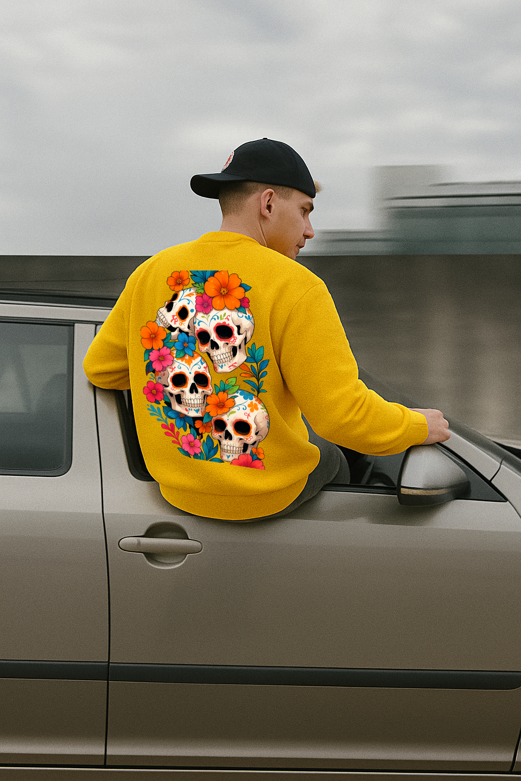 DESI HOOD Skull flower Printed UNISEX 350 GSM HEAVY FABRIC SWEATSHIRT