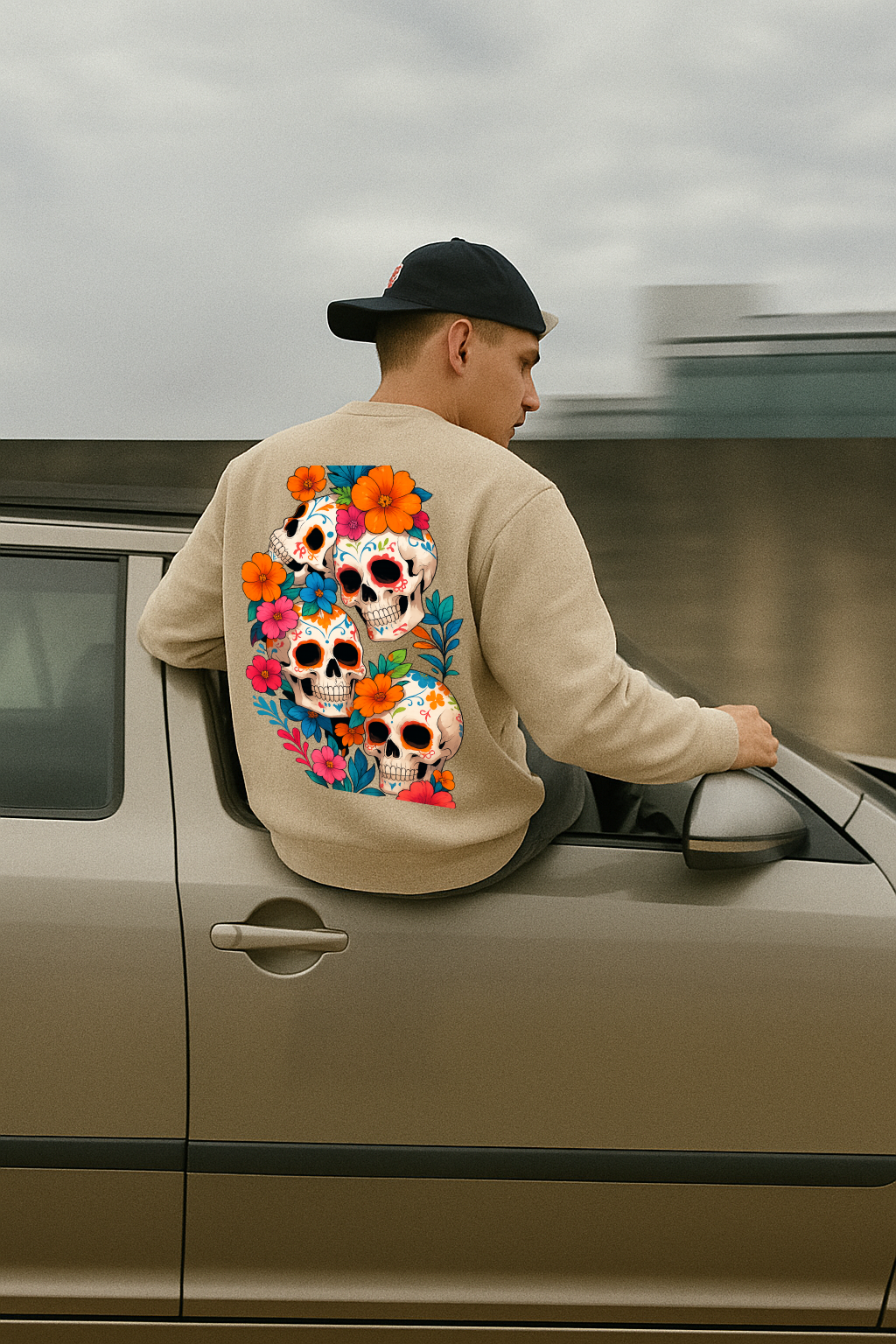 DESI HOOD Skull flower Printed UNISEX 350 GSM HEAVY FABRIC SWEATSHIRT