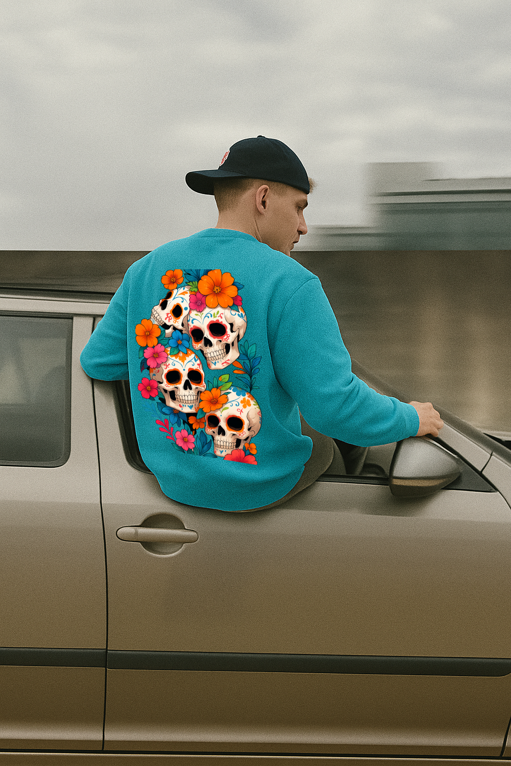 DESI HOOD Skull flower Printed UNISEX 350 GSM HEAVY FABRIC SWEATSHIRT