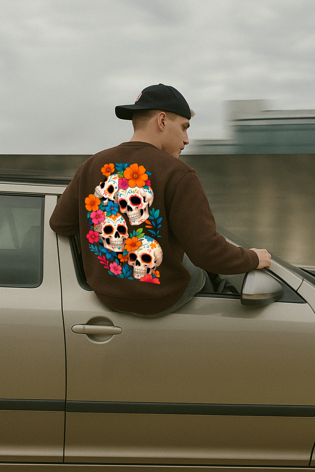 DESI HOOD Skull flower Printed UNISEX 350 GSM HEAVY FABRIC SWEATSHIRT