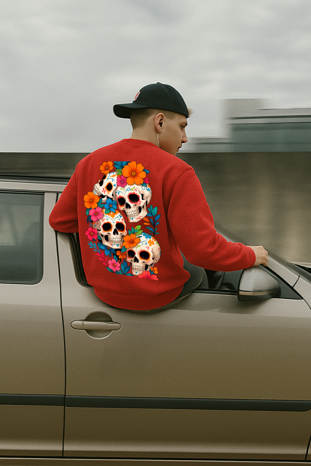 DESI HOOD Skull flower Printed UNISEX 350 GSM HEAVY FABRIC SWEATSHIRT