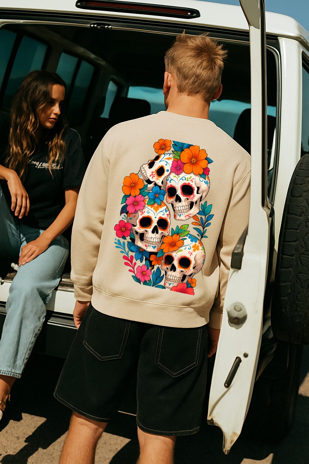 DESI HOOD Skull flower Printed UNISEX 350 GSM HEAVY FABRIC SWEATSHIRT