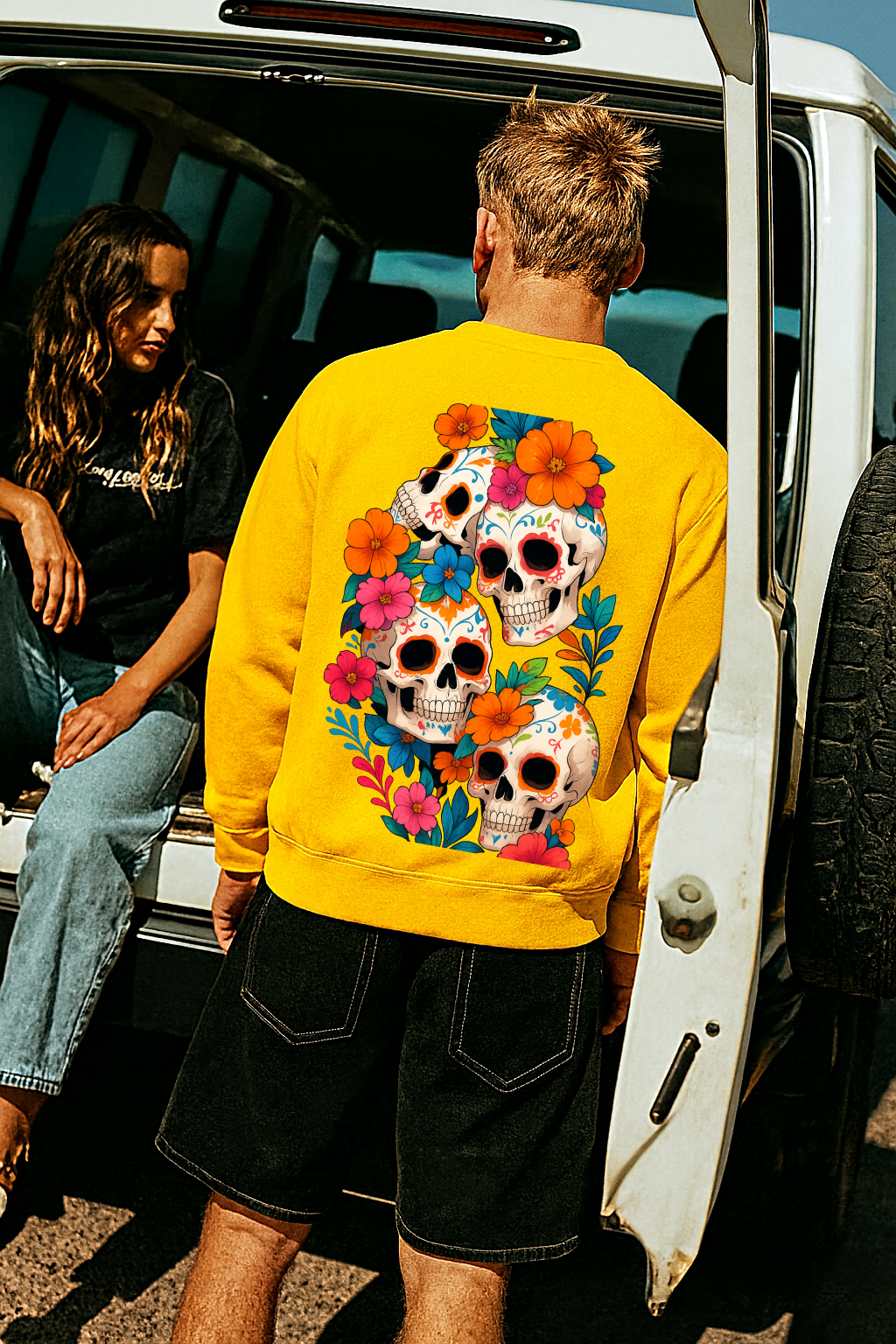 DESI HOOD Skull flower Printed UNISEX 350 GSM HEAVY FABRIC SWEATSHIRT