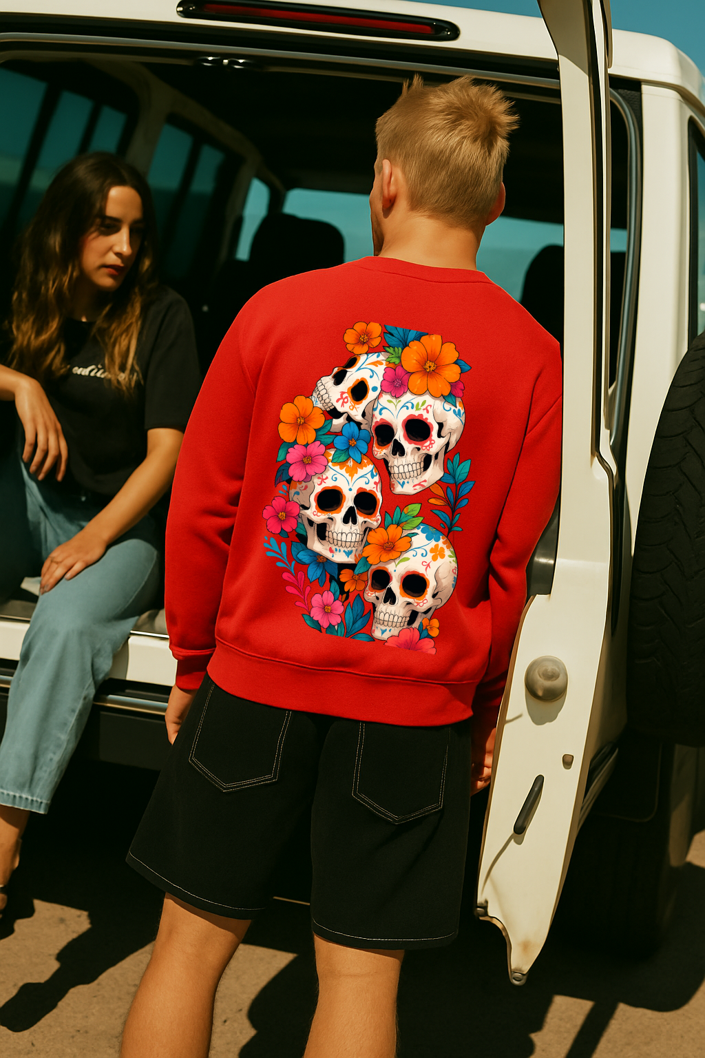 DESI HOOD Skull flower Printed UNISEX 350 GSM HEAVY FABRIC SWEATSHIRT