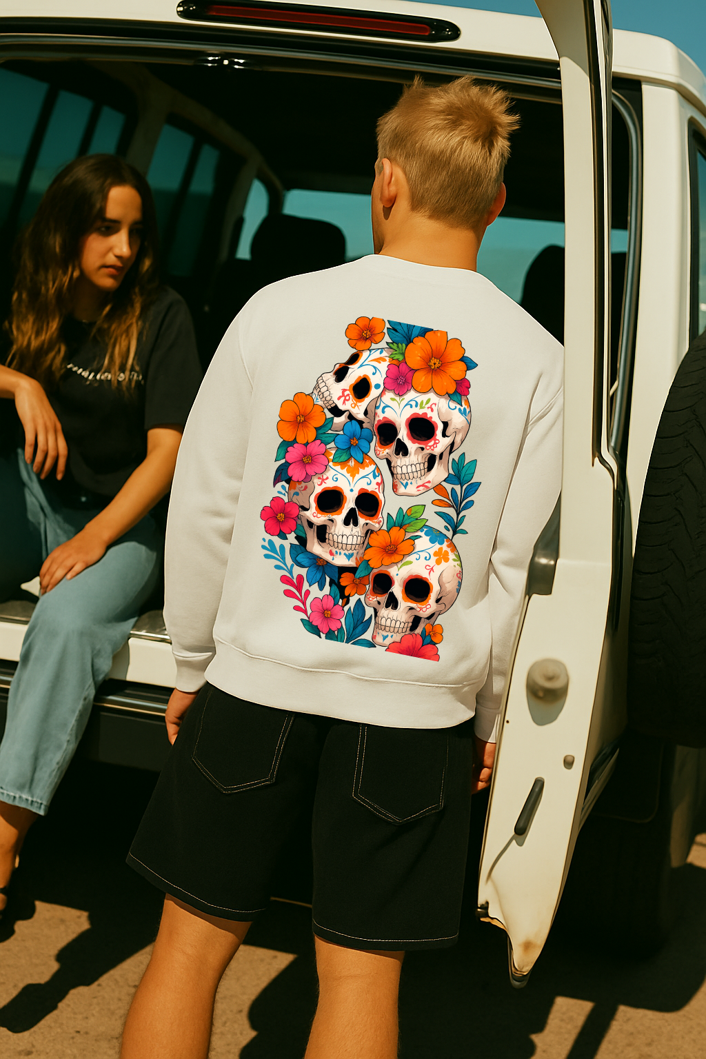 DESI HOOD Skull flower Printed UNISEX 350 GSM HEAVY FABRIC SWEATSHIRT