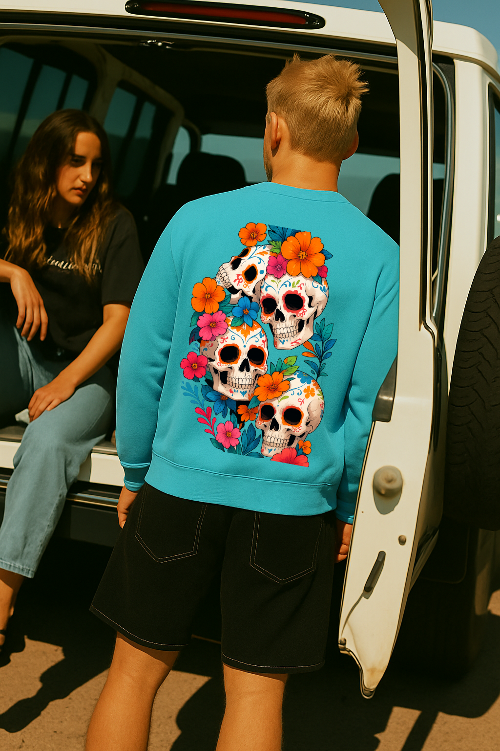DESI HOOD Skull flower Printed UNISEX 350 GSM HEAVY FABRIC SWEATSHIRT