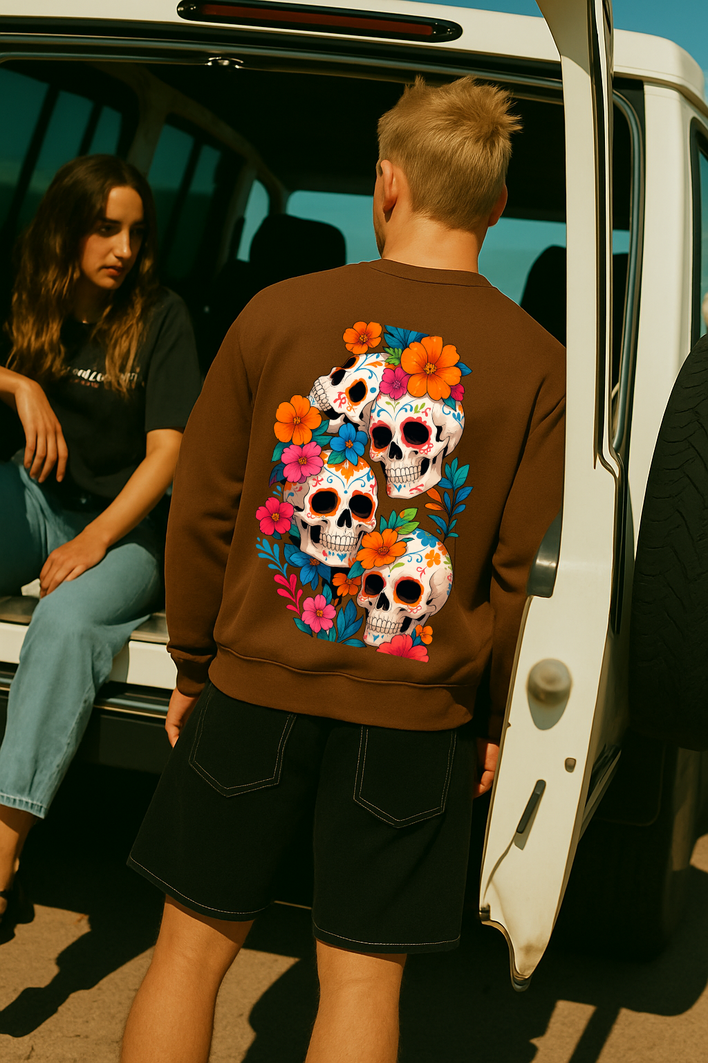 DESI HOOD Skull flower Printed UNISEX 350 GSM HEAVY FABRIC SWEATSHIRT