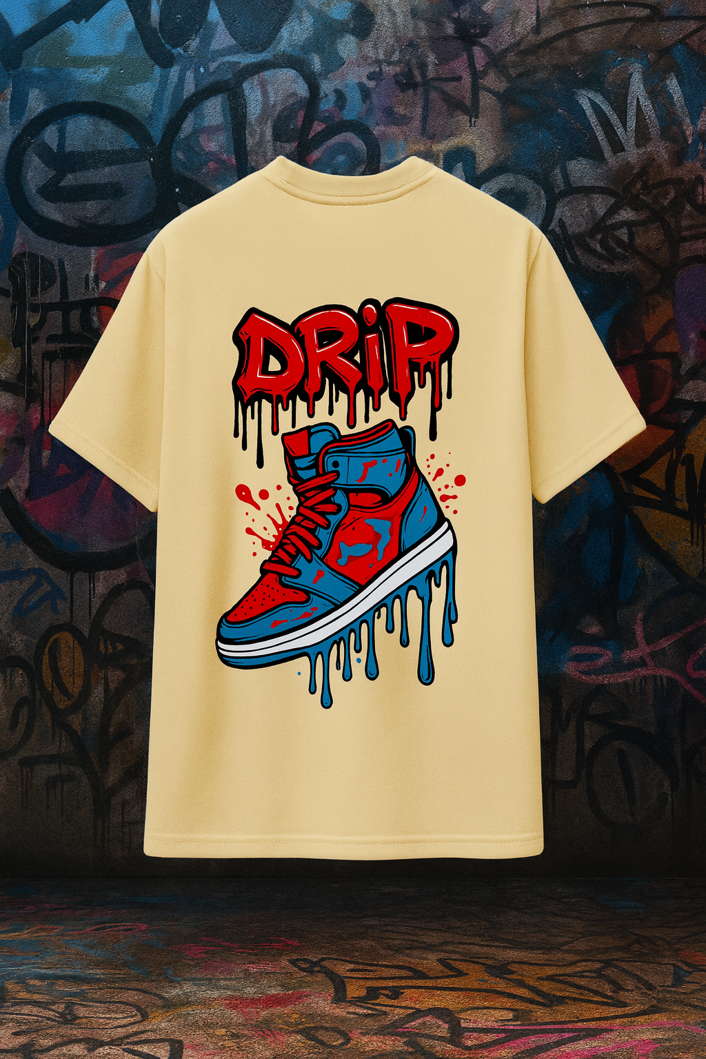 Desi Hood Drip Shoe Printed Oversized Heavy Fabric Round Neck T-shirt