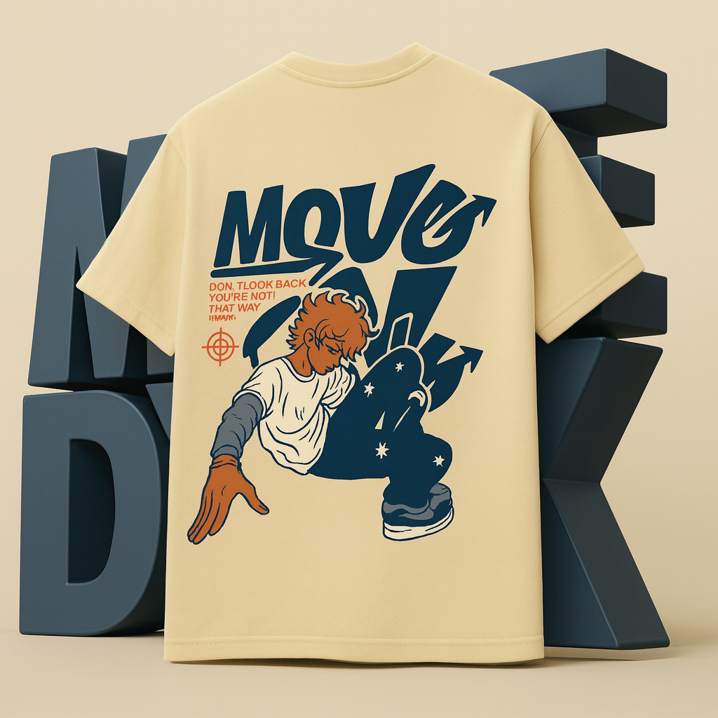 Desi Hood Unisex Move On Printed Heavy fabric Oversized T-shirt