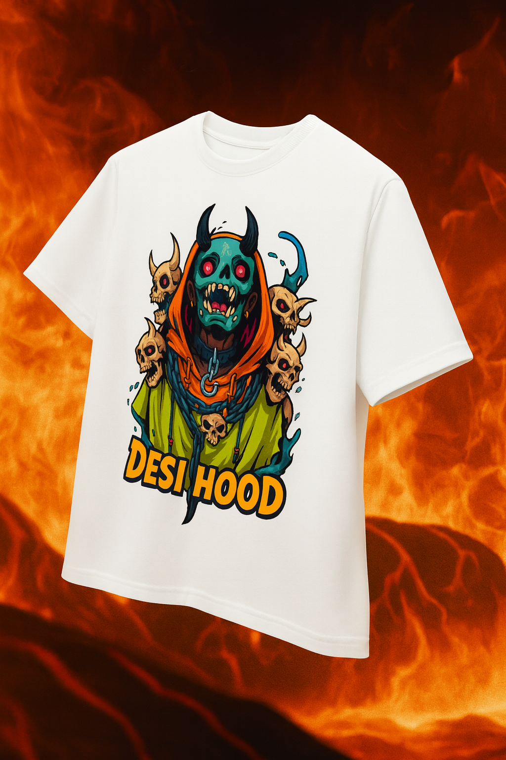 Desi Hood Unisex Demon Printed Heavy Fabric Oversize T-shirt