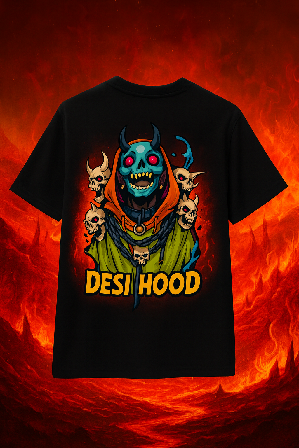 Desi Hood Unisex Demon Printed Heavy Fabric Oversize T-shirt