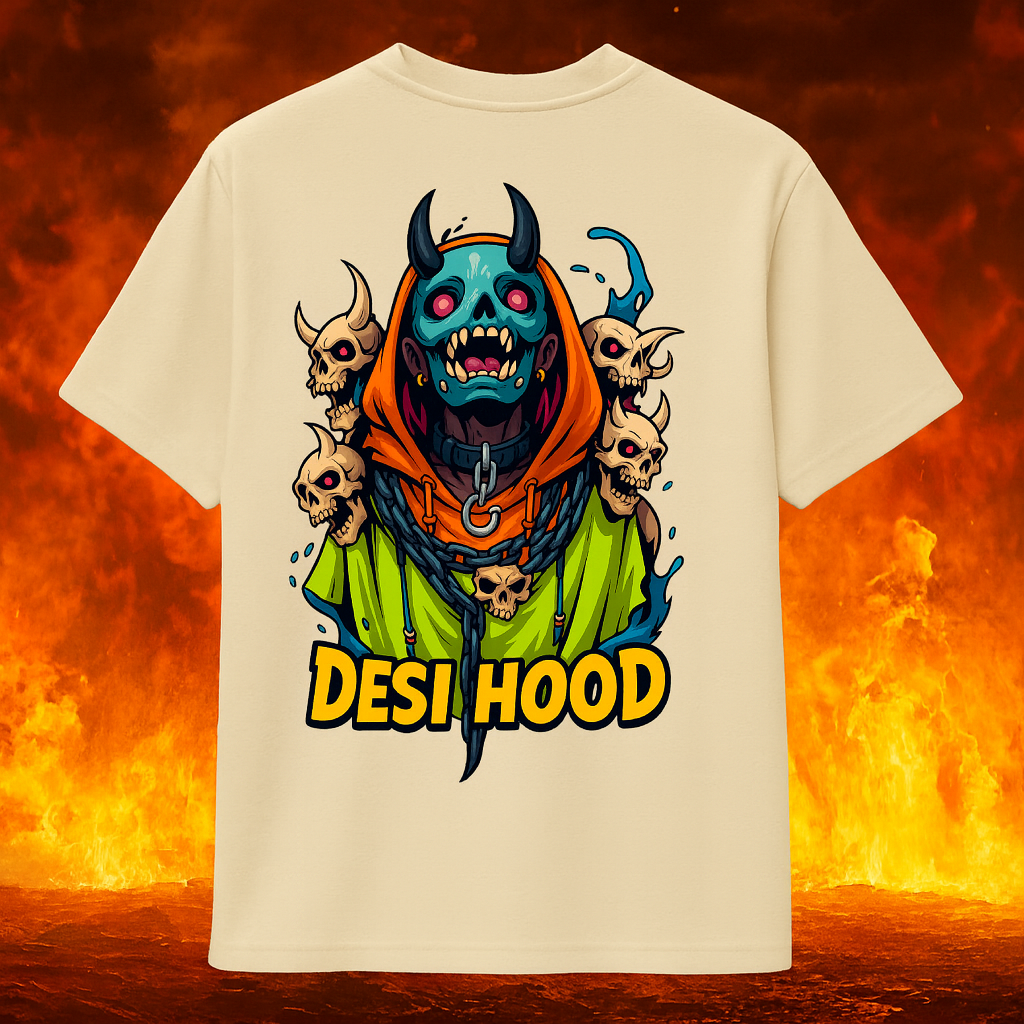 Desi Hood Unisex Demon Printed Heavy Fabric Oversize T-shirt