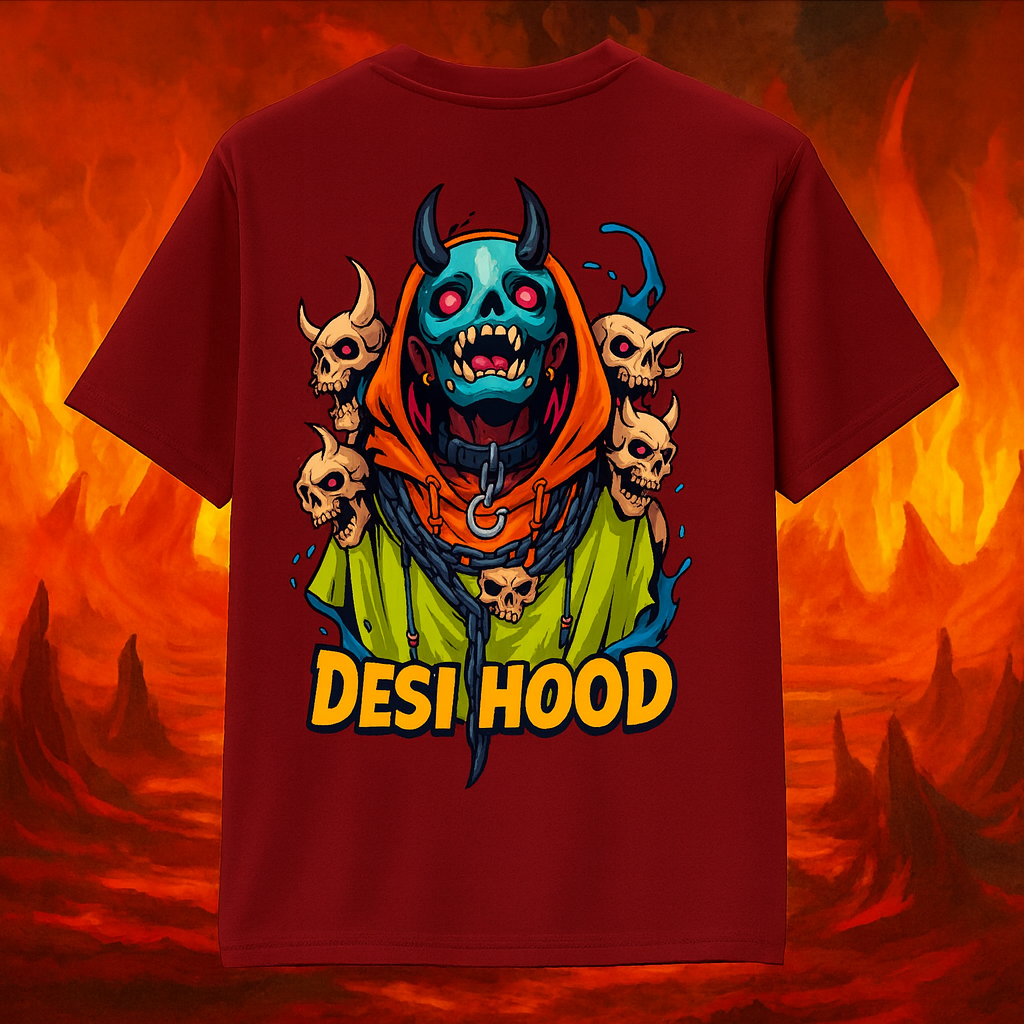 Desi Hood Unisex Demon Printed Heavy Fabric Oversize T-shirt