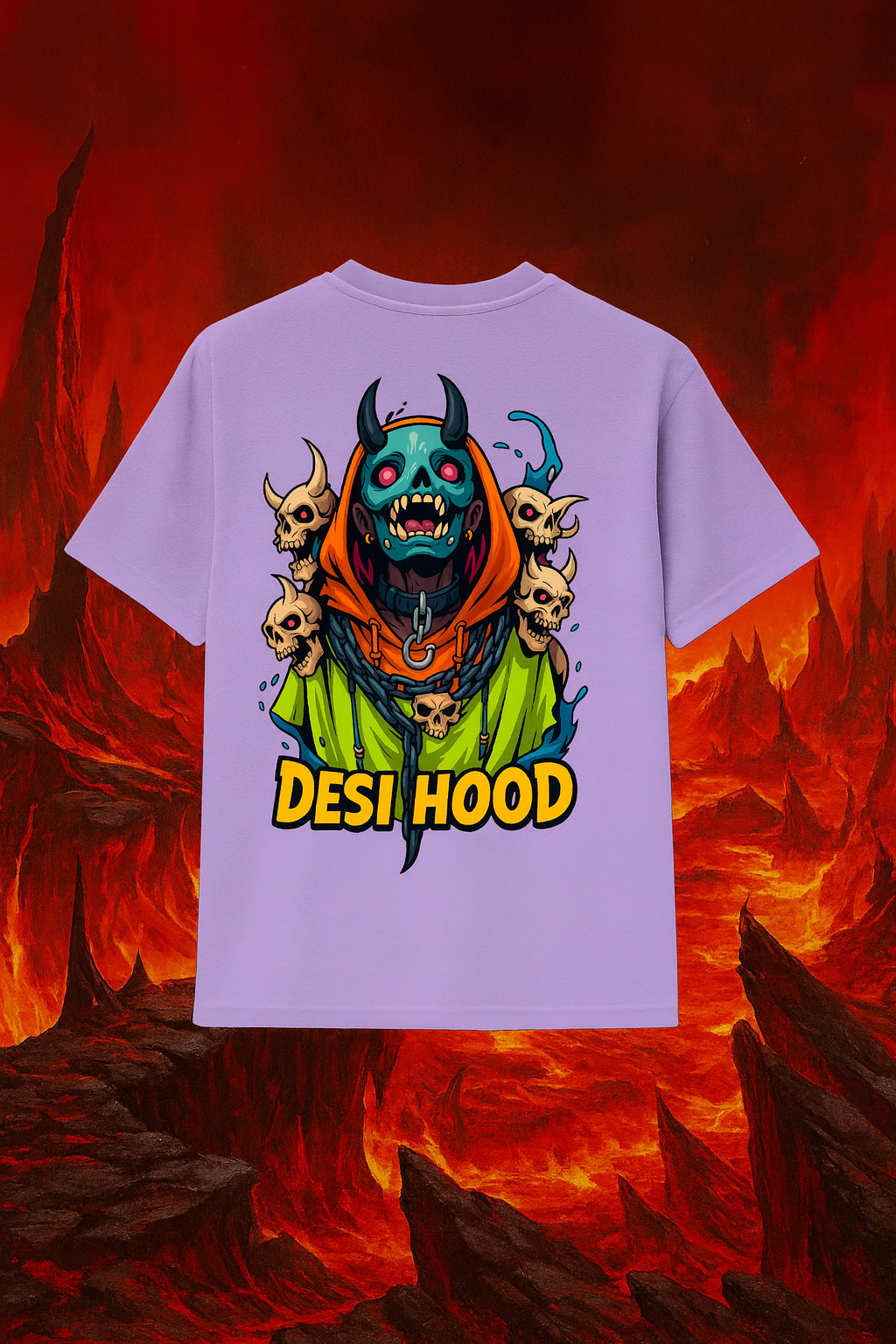 Desi Hood Unisex Demon Printed Heavy Fabric Oversize T-shirt