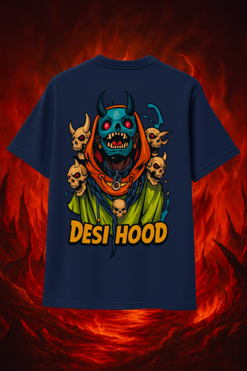 Desi Hood Unisex Demon Printed Heavy Fabric Oversize T-shirt