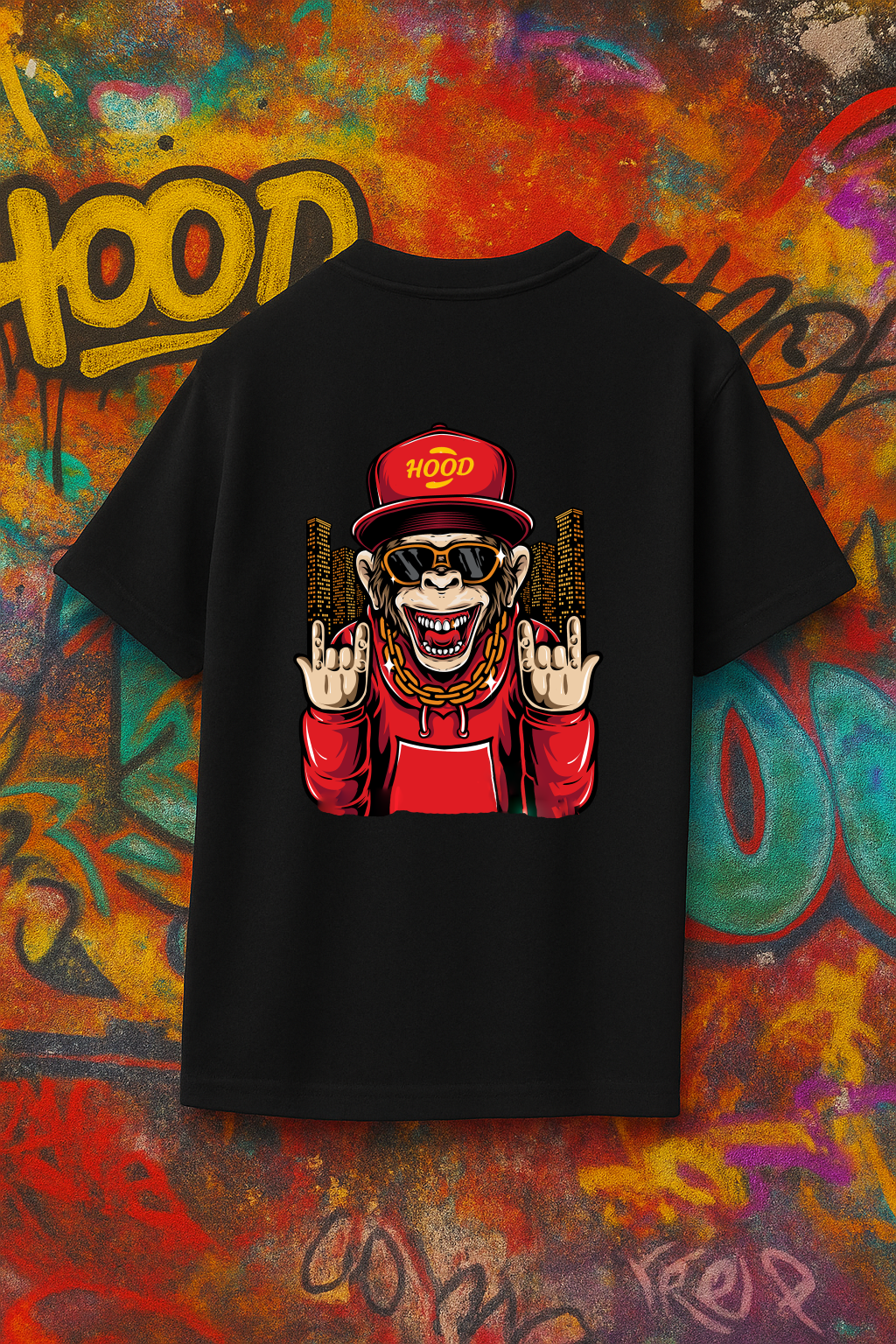 Desi Hood Unisex Monkey Printed Heavy Fabric Oversized T-shirt