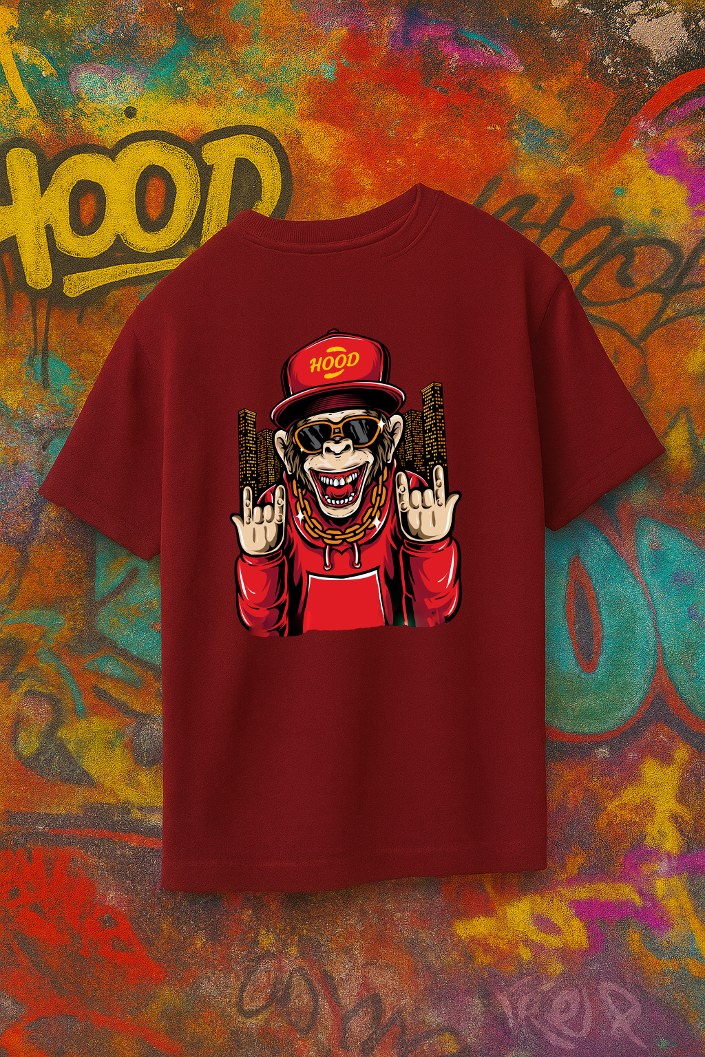 Desi Hood Unisex Monkey Printed Heavy Fabric Oversized T-shirt