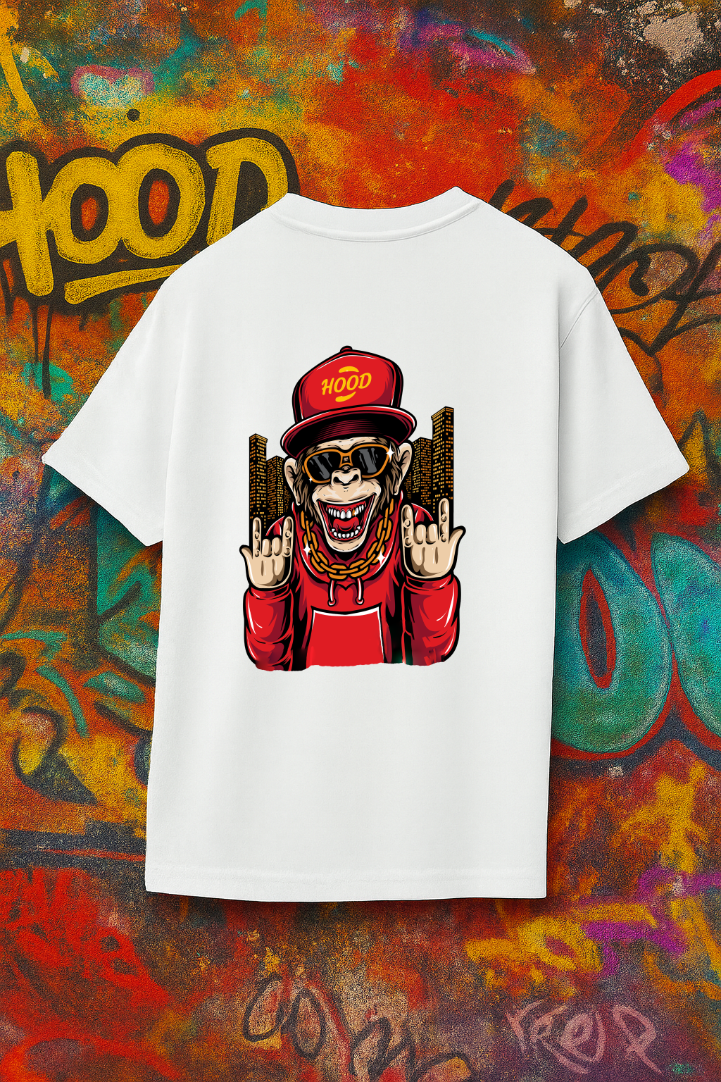 Desi Hood Unisex Monkey Printed Heavy Fabric Oversized T-shirt