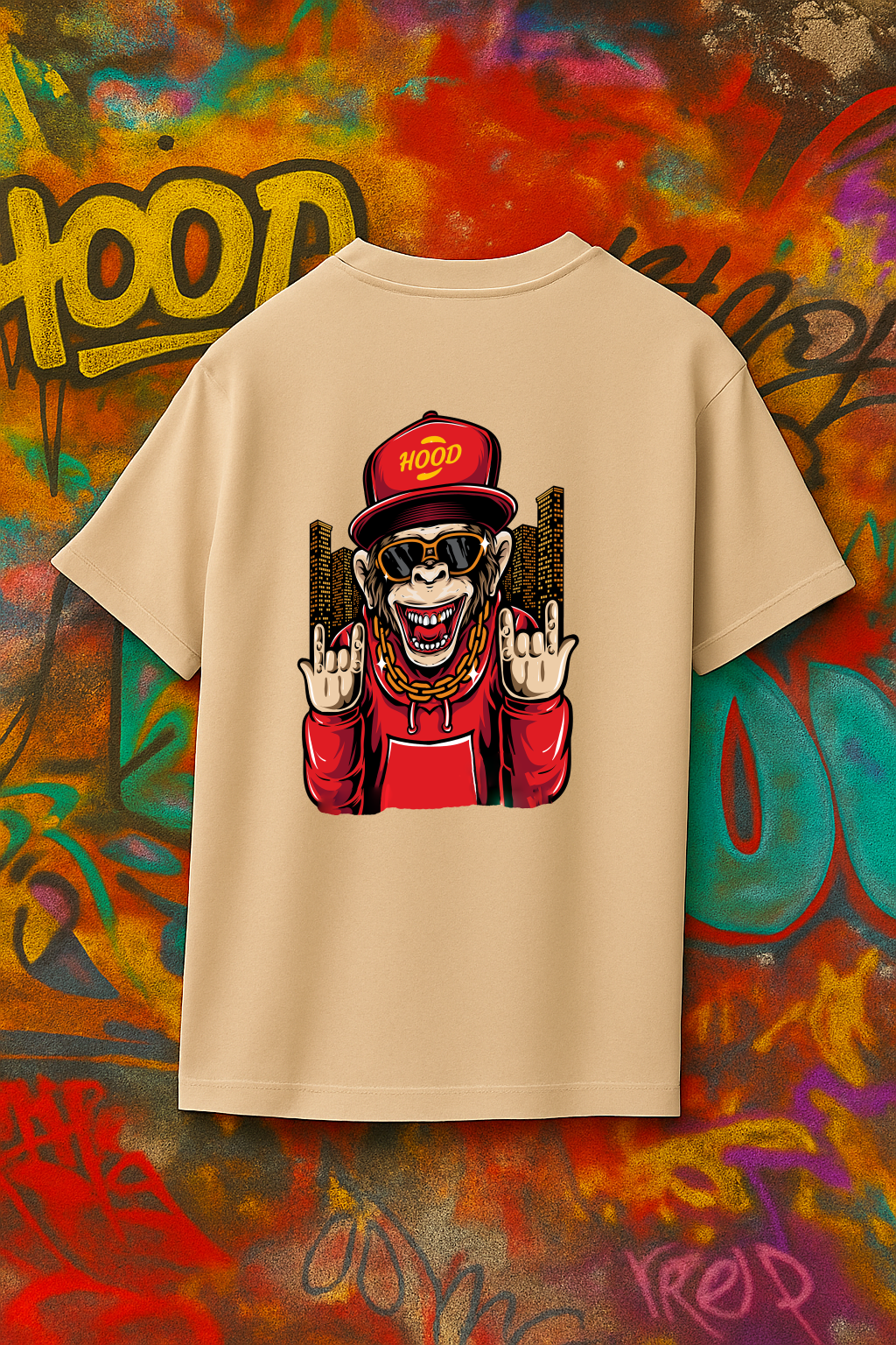 Desi Hood Unisex Monkey Printed Heavy Fabric Oversized T-shirt