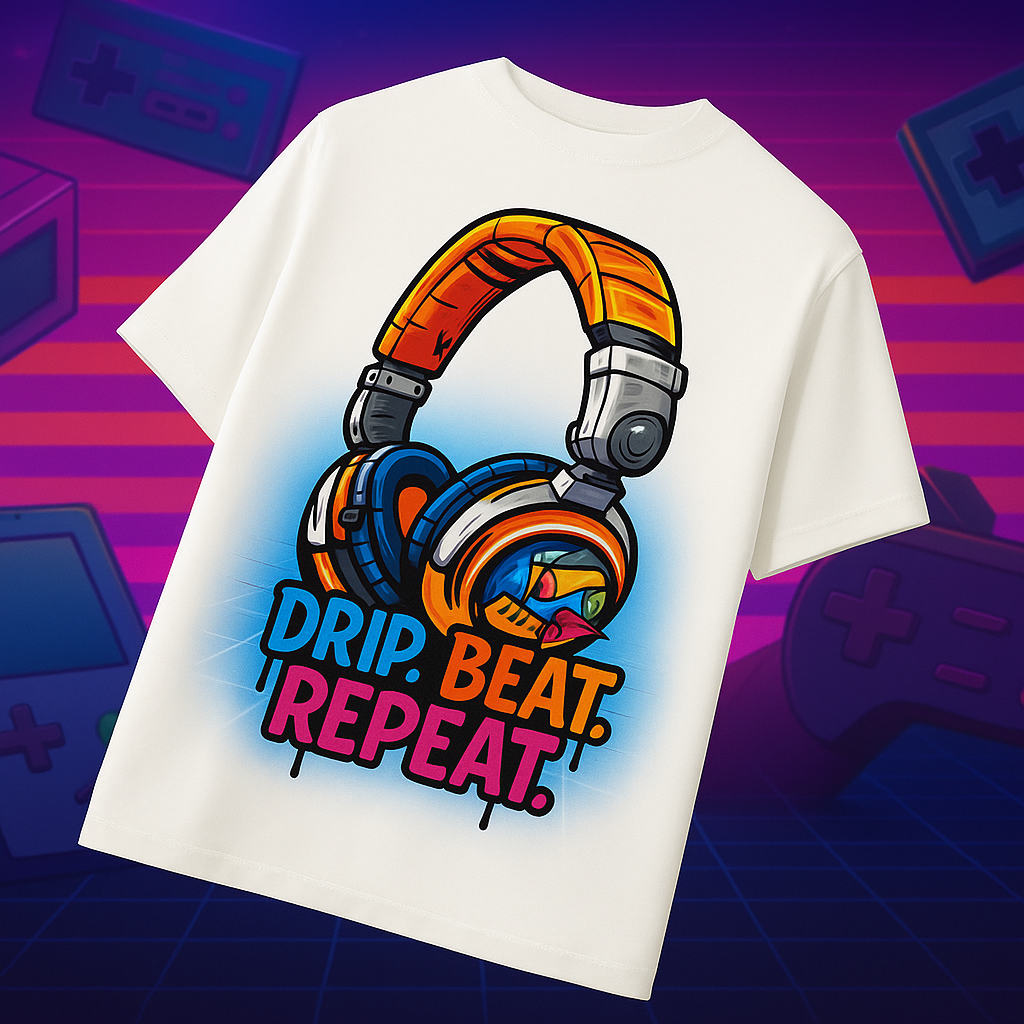 Desi Hood “Drip. Beat. Repeat.” Oversized Round Neck T-shirt