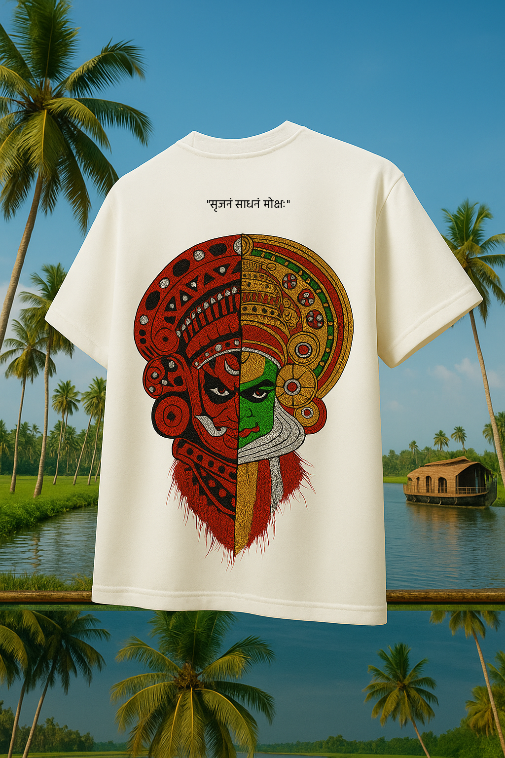 Desi Hood Unisex  “Dual Essence” Kathakali & Theyyam Heavy fabric Oversized T-shirt