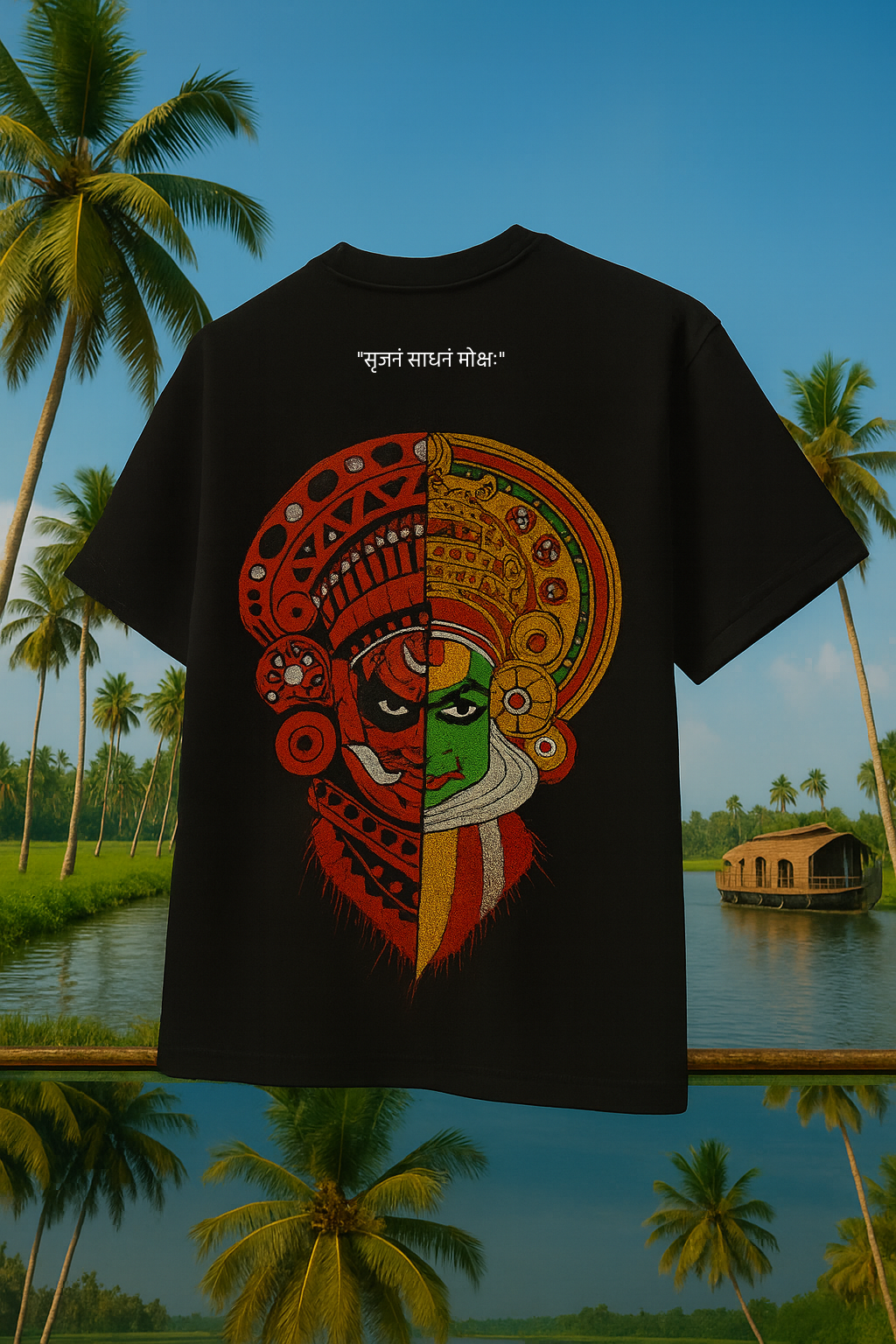 Desi Hood Unisex  “Dual Essence” Kathakali & Theyyam Heavy fabric Oversized T-shirt