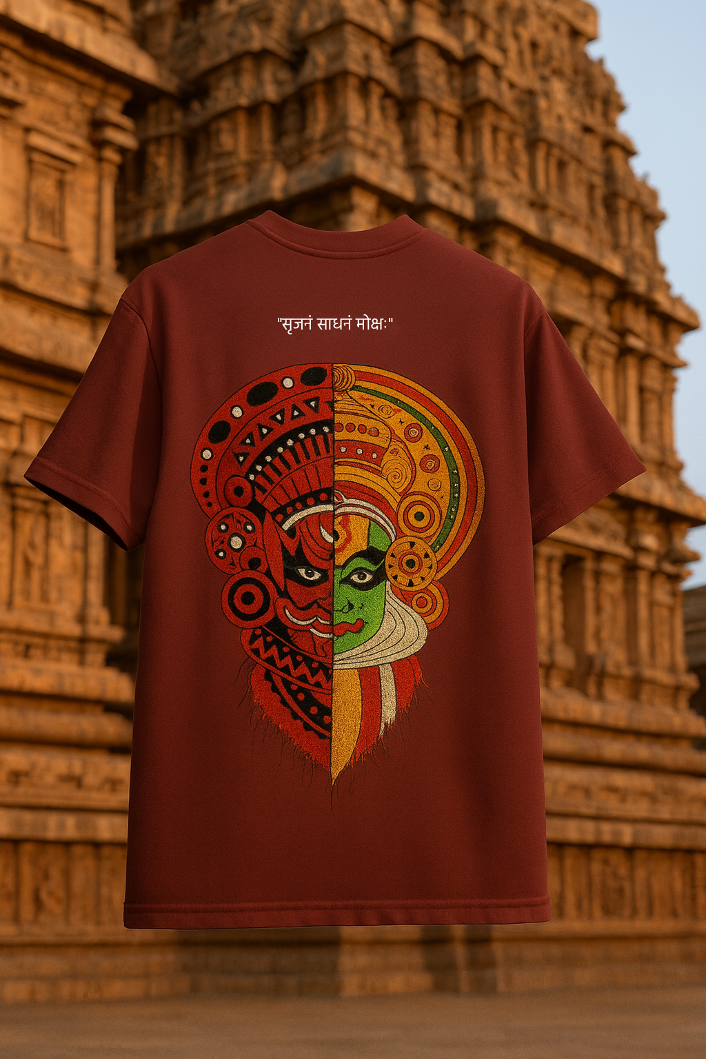 Desi Hood Unisex  “Dual Essence” Kathakali & Theyyam Heavy fabric Oversized T-shirt