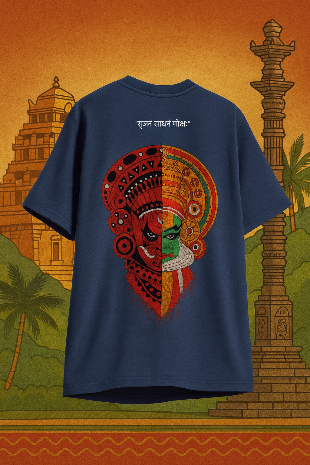 Desi Hood Unisex  “Dual Essence” Kathakali & Theyyam Heavy fabric Oversized T-shirt
