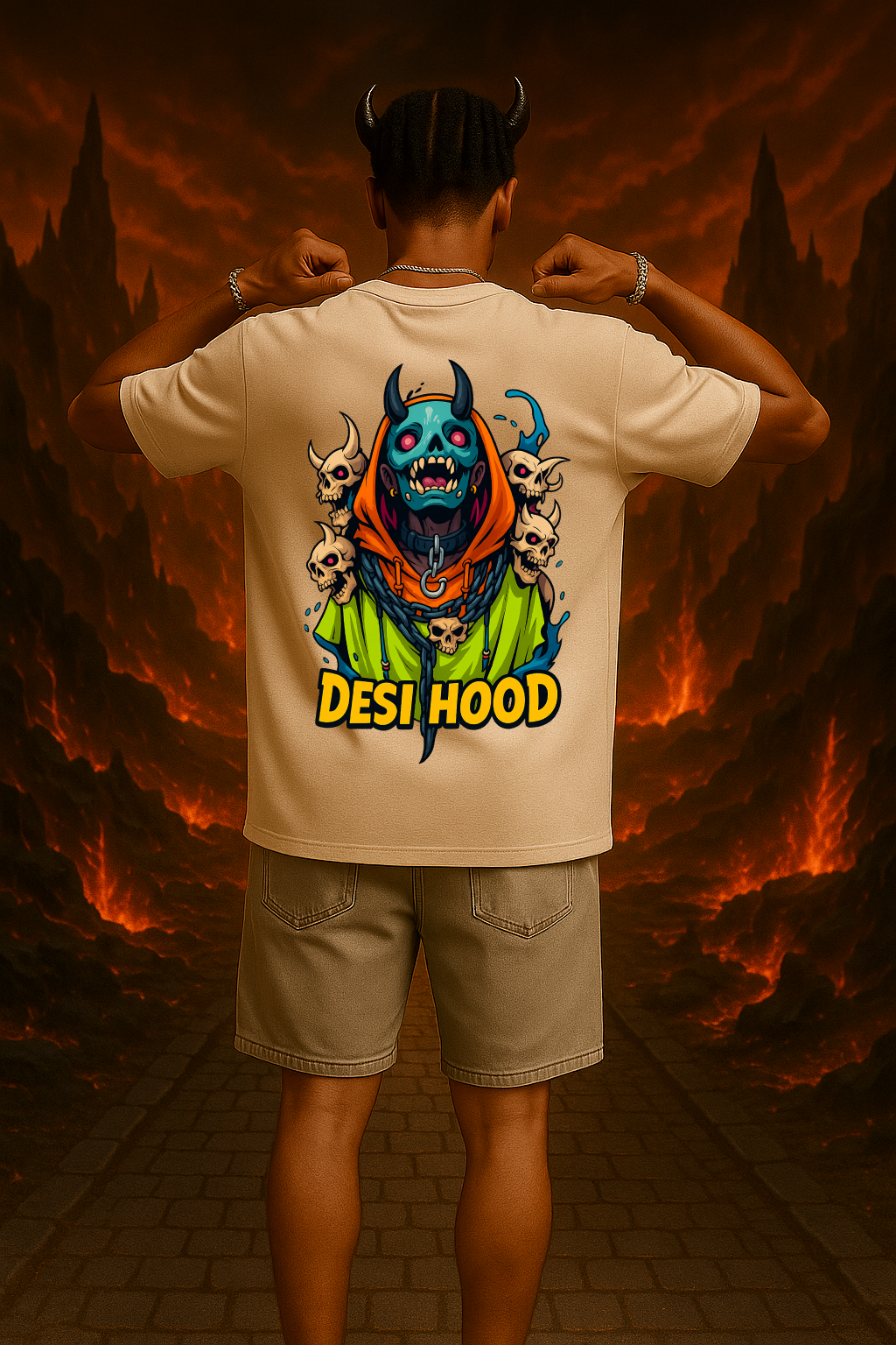 Desi Hood Unisex Demon Printed Heavy Fabric Oversize T-shirt