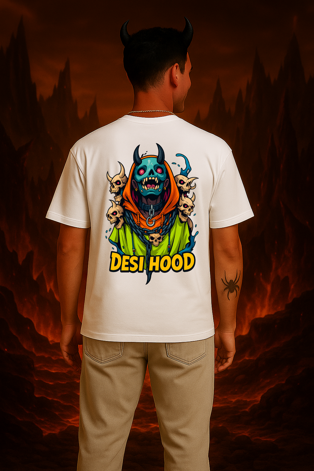 Desi Hood Unisex Demon Printed Heavy Fabric Oversize T-shirt