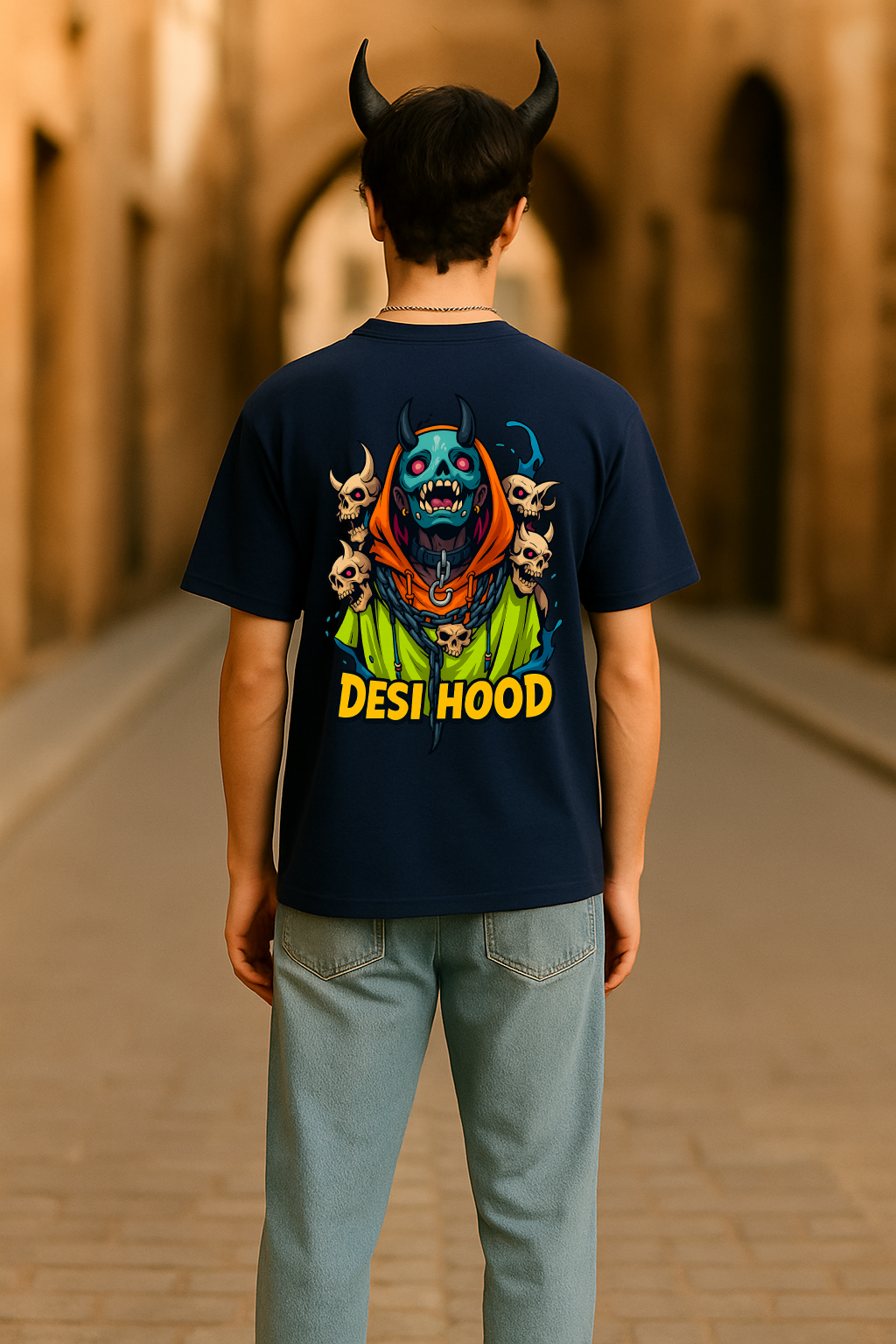 Desi Hood Unisex Demon Printed Heavy Fabric Oversize T-shirt