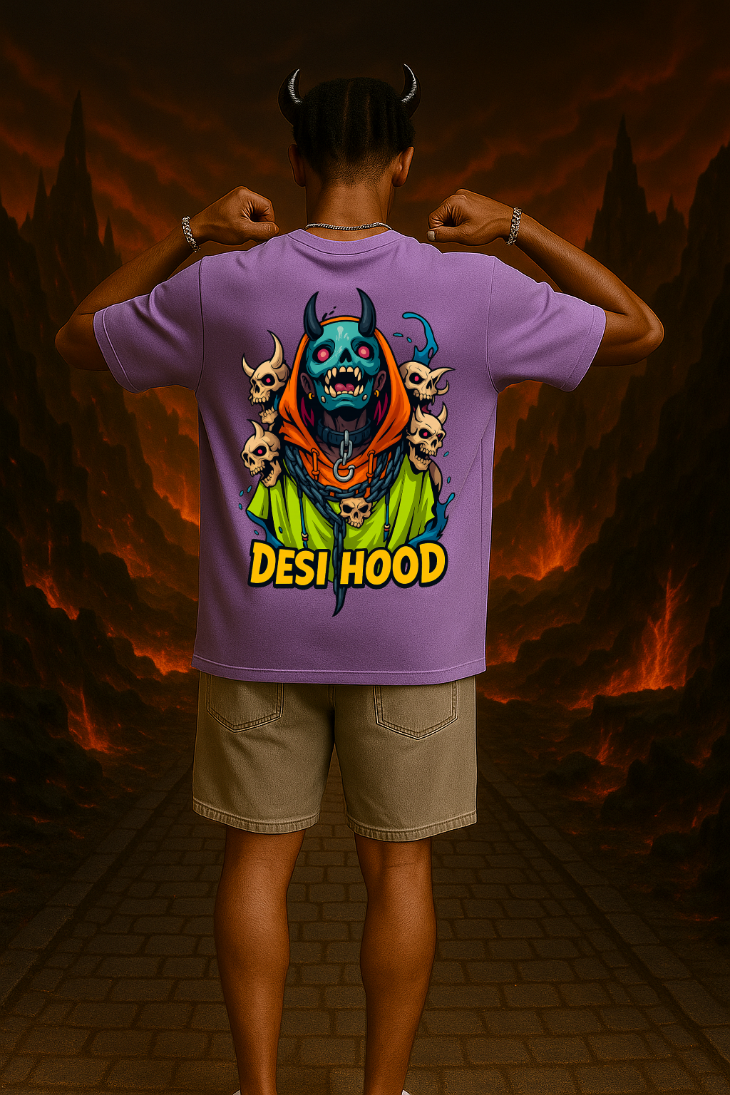Desi Hood Unisex Demon Printed Heavy Fabric Oversize T-shirt