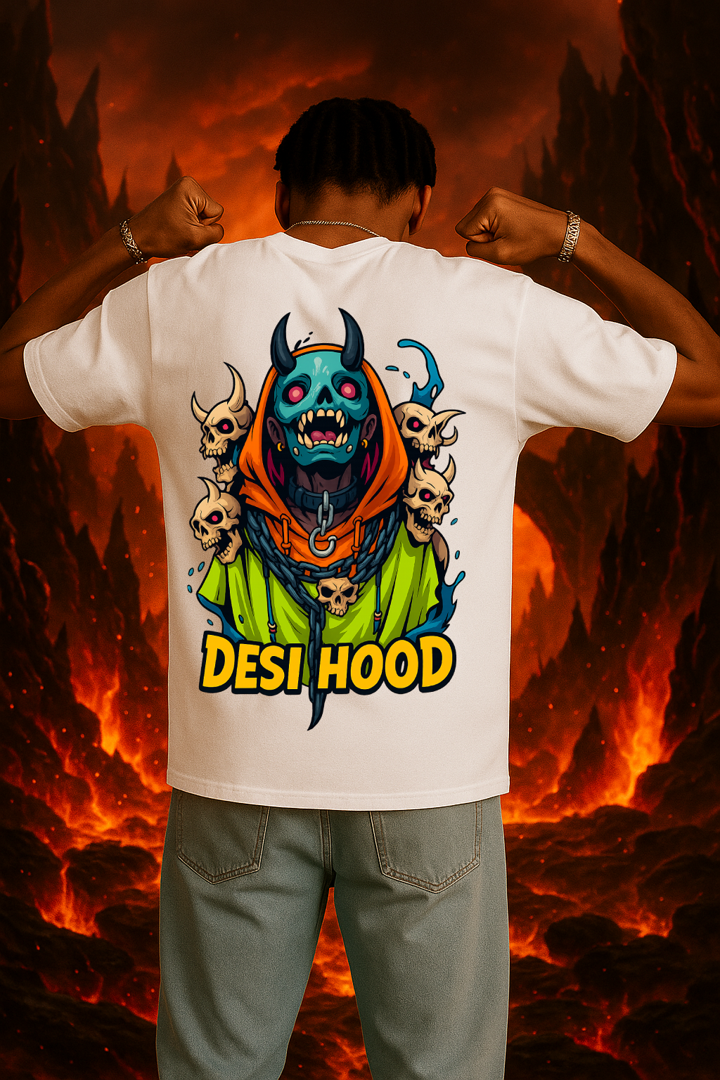 Desi Hood Unisex Demon Printed Heavy Fabric Oversize T-shirt