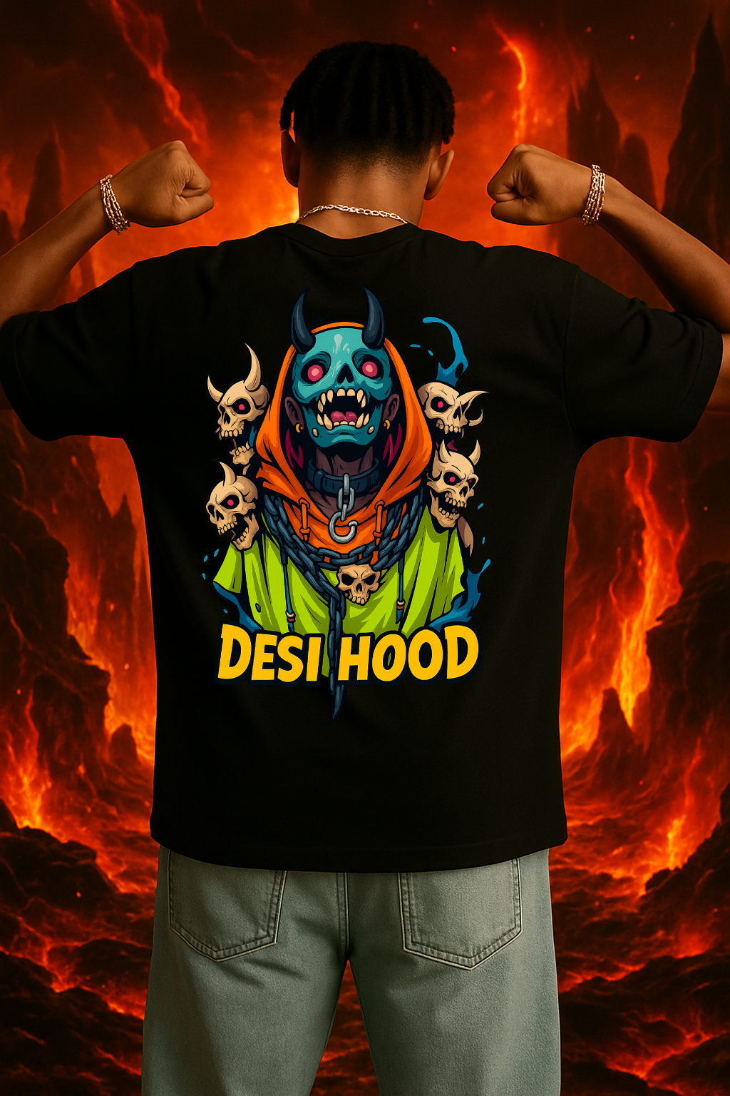 Desi Hood Unisex Demon Printed Heavy Fabric Oversize T-shirt