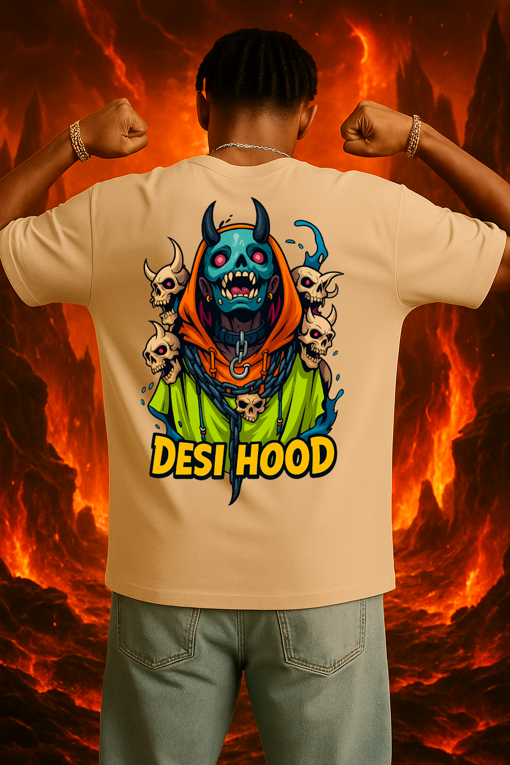 Desi Hood Unisex Demon Printed Heavy Fabric Oversize T-shirt