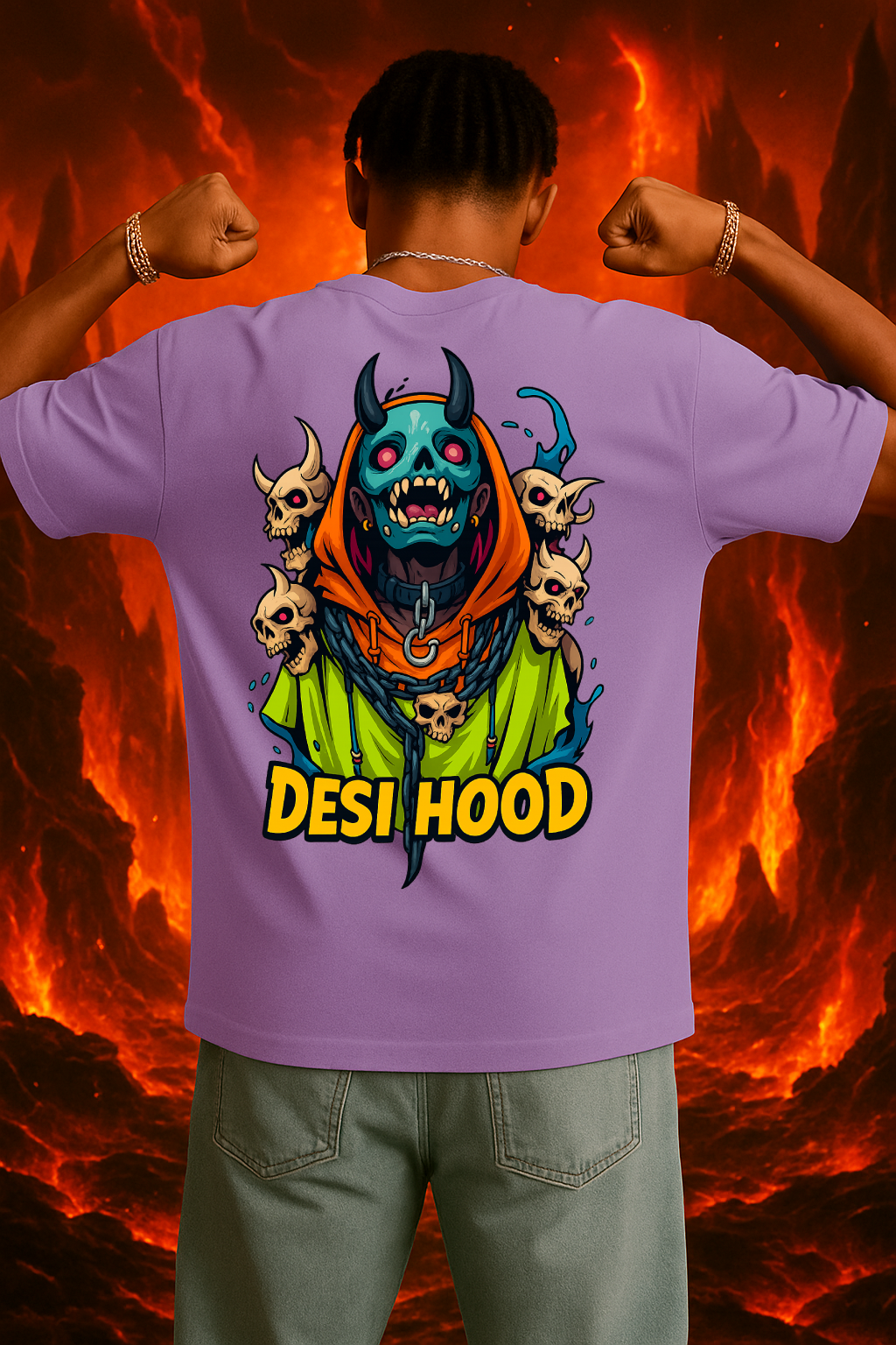 Desi Hood Unisex Demon Printed Heavy Fabric Oversize T-shirt