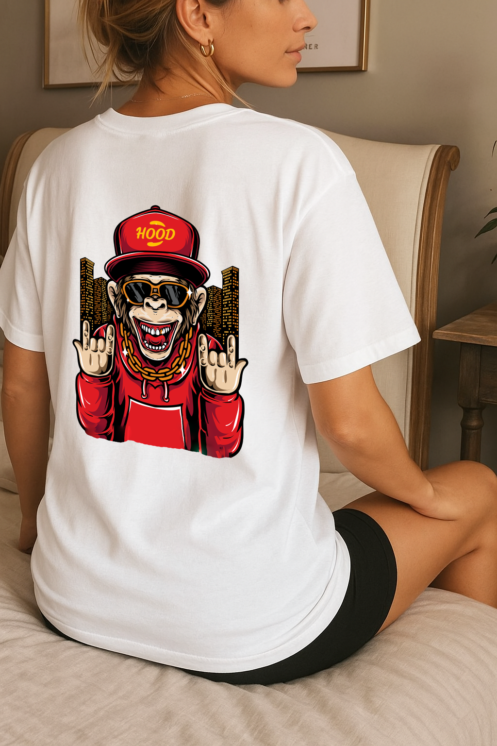 Desi Hood Unisex Monkey Printed Heavy Fabric Oversized T-shirt