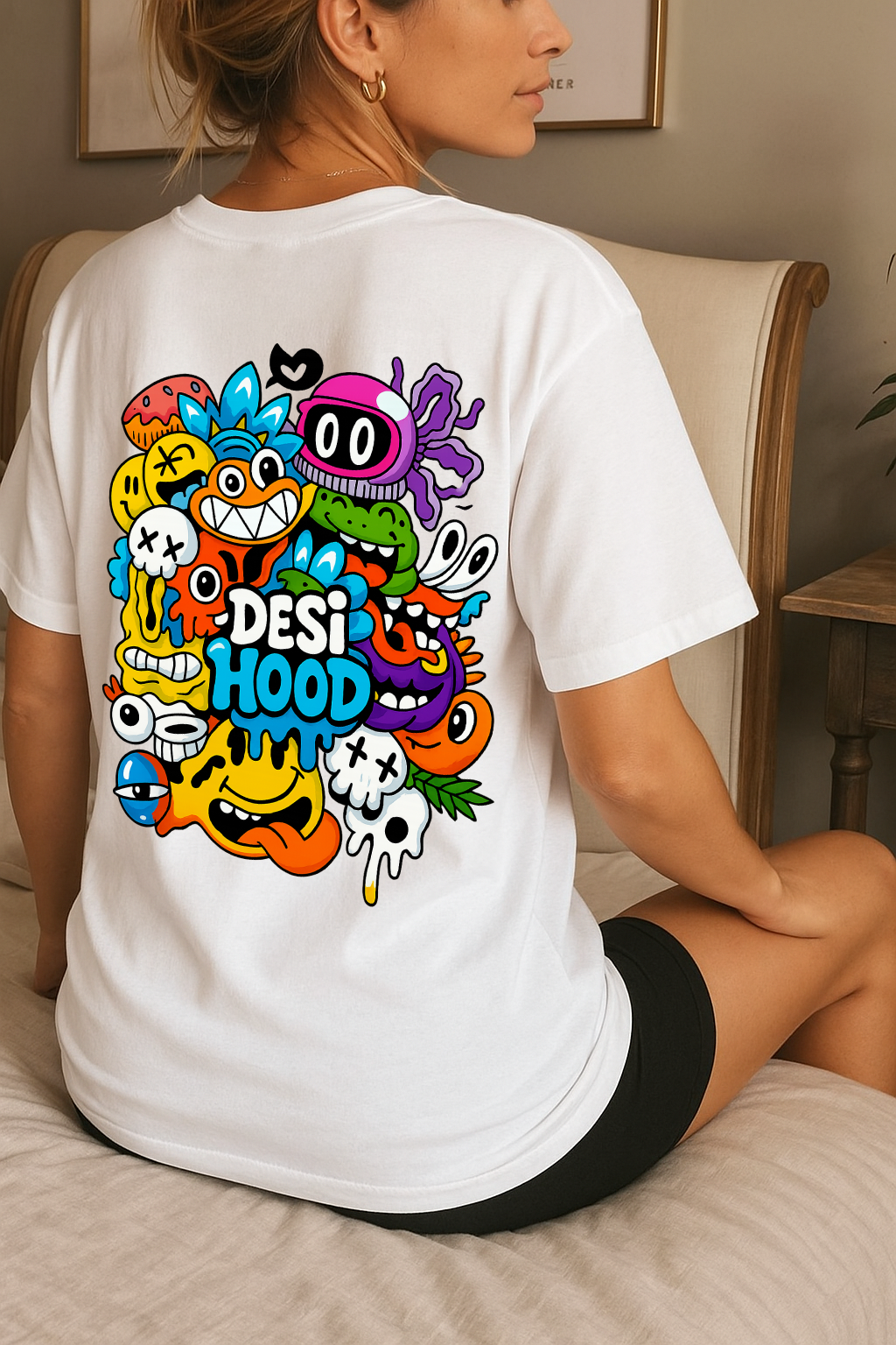 Desi Hood Printed Oversized Heavy Fabric T-shirt