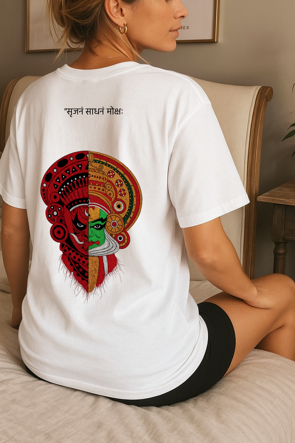 Desi Hood Unisex  “Dual Essence” Kathakali & Theyyam Heavy fabric Oversized T-shirt
