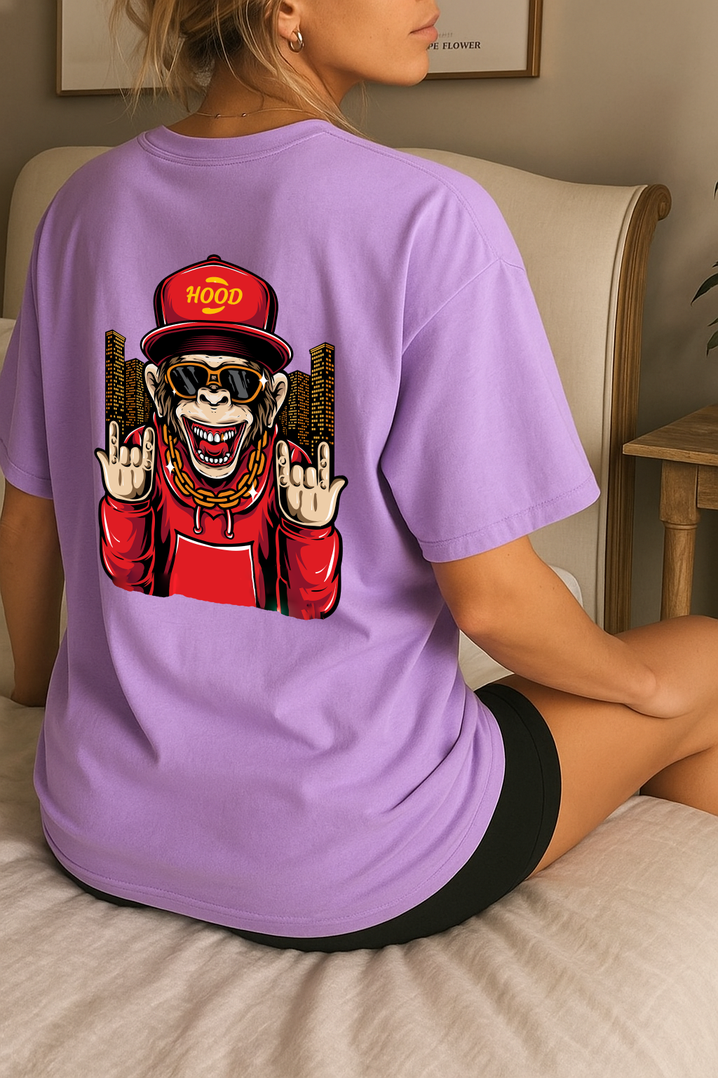 Desi Hood Unisex Monkey Printed Heavy Fabric Oversized T-shirt