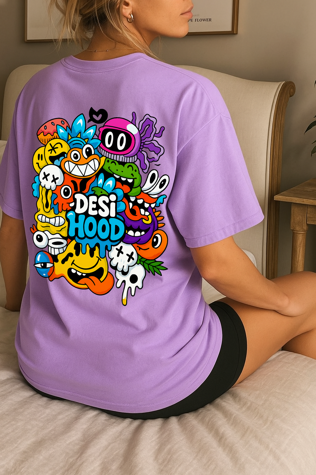Desi Hood Printed Oversized Heavy Fabric T-shirt