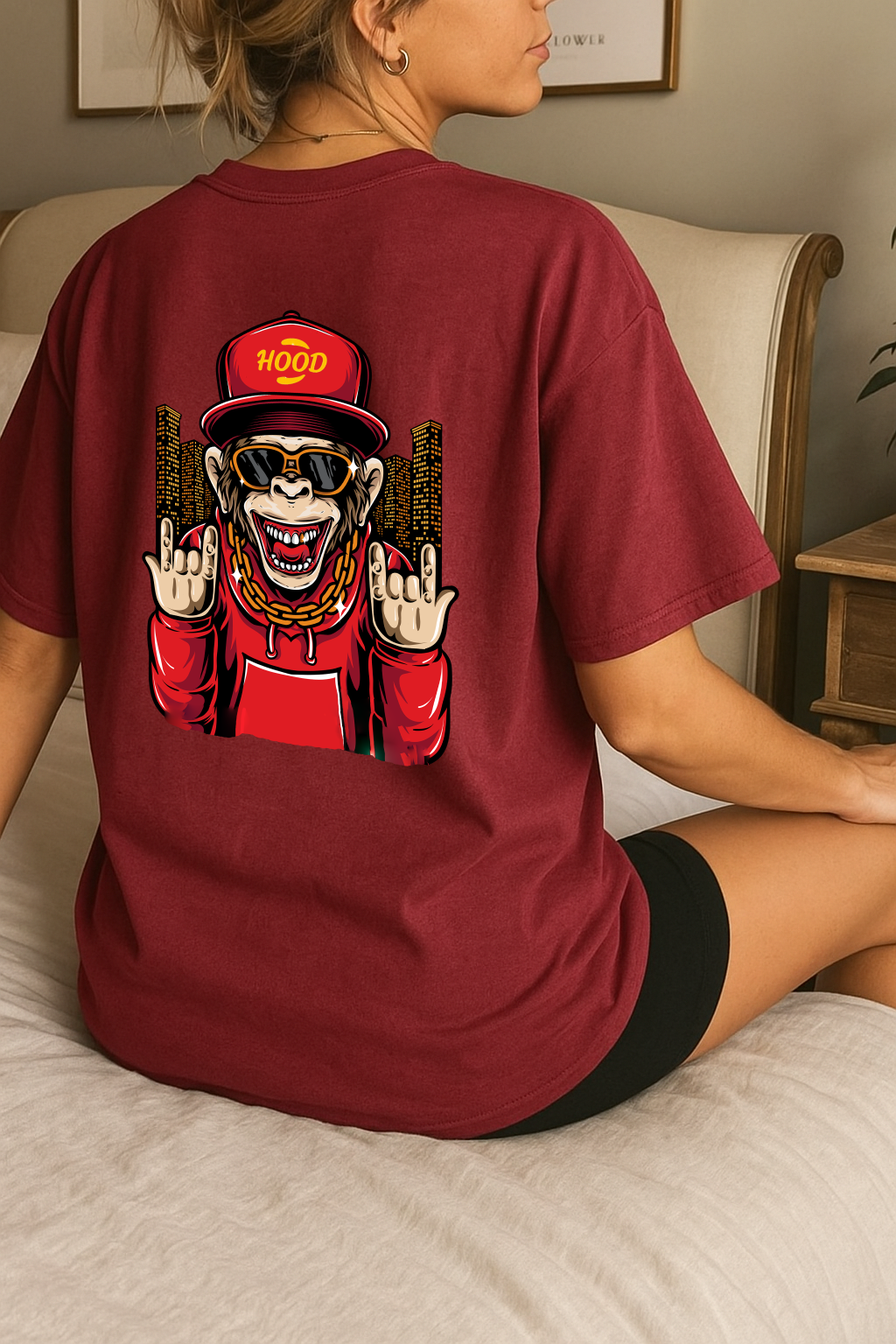 Desi Hood Unisex Monkey Printed Heavy Fabric Oversized T-shirt