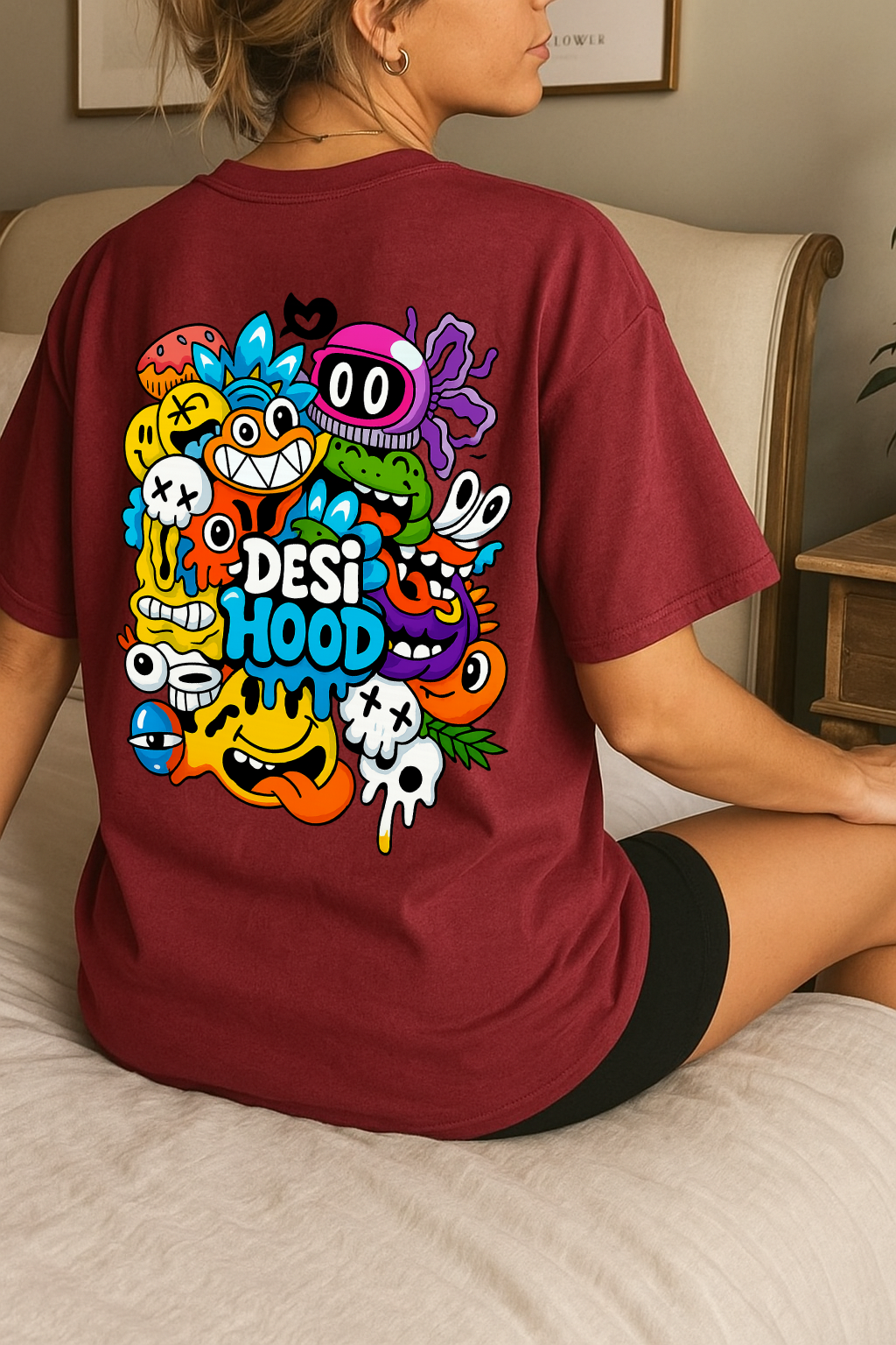 Desi Hood Printed Oversized Heavy Fabric T-shirt