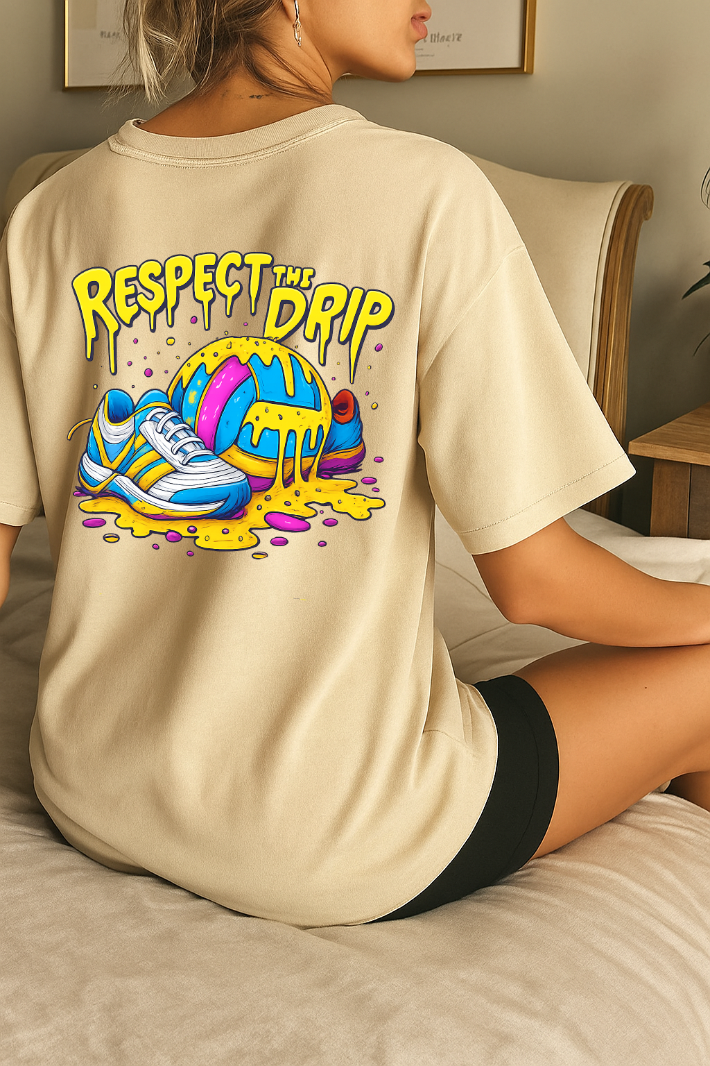 Desi Hood Unisex Respect The Drip Printed  Heavy Fabric Oversized Round Neck T-shirt