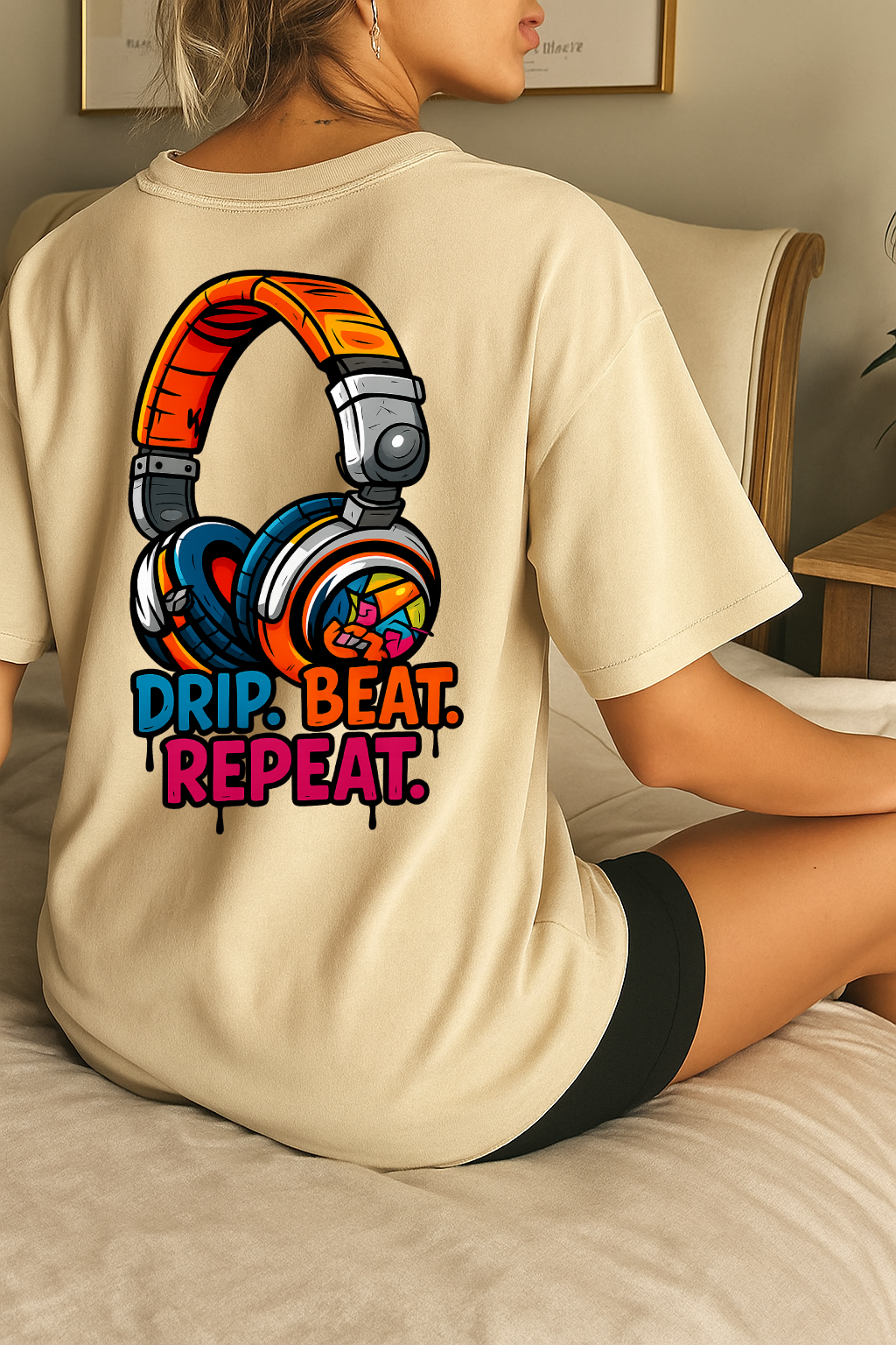 Desi Hood “Drip. Beat. Repeat.” Oversized Round Neck T-shirt