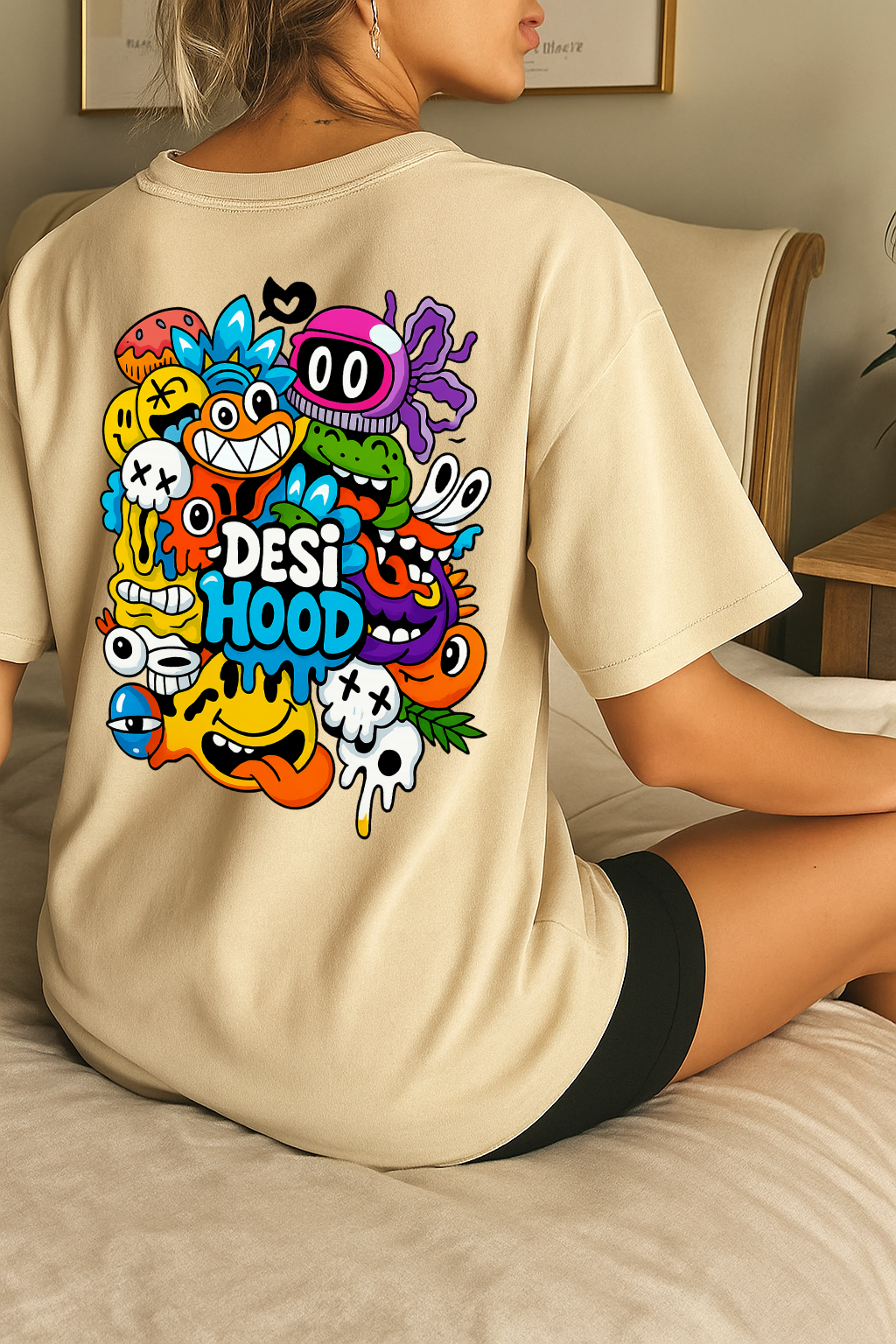 Desi Hood Printed Oversized Heavy Fabric T-shirt