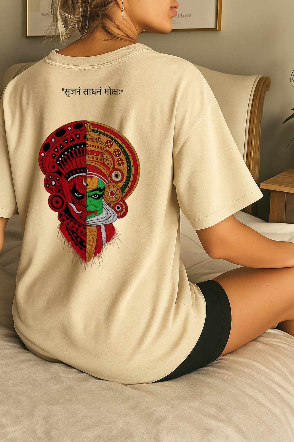 Desi Hood Unisex  “Dual Essence” Kathakali & Theyyam Heavy fabric Oversized T-shirt